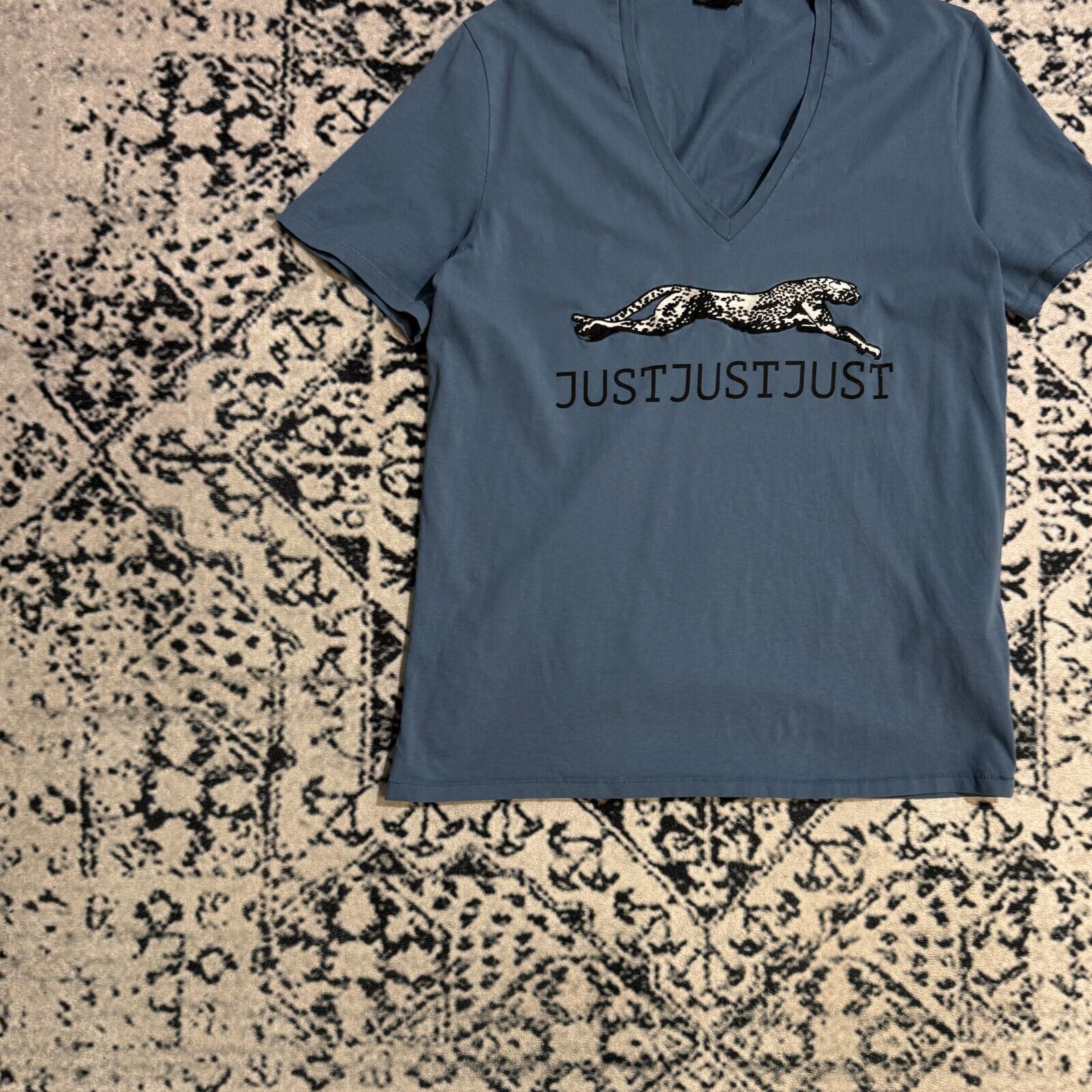 Just Cavalli × Vintage Just Cavalli Blue Cotton T-Shirt Size XS V-Neck Vintage 90s Size US XS / EU 42 / 0 - 4 Thumbnail