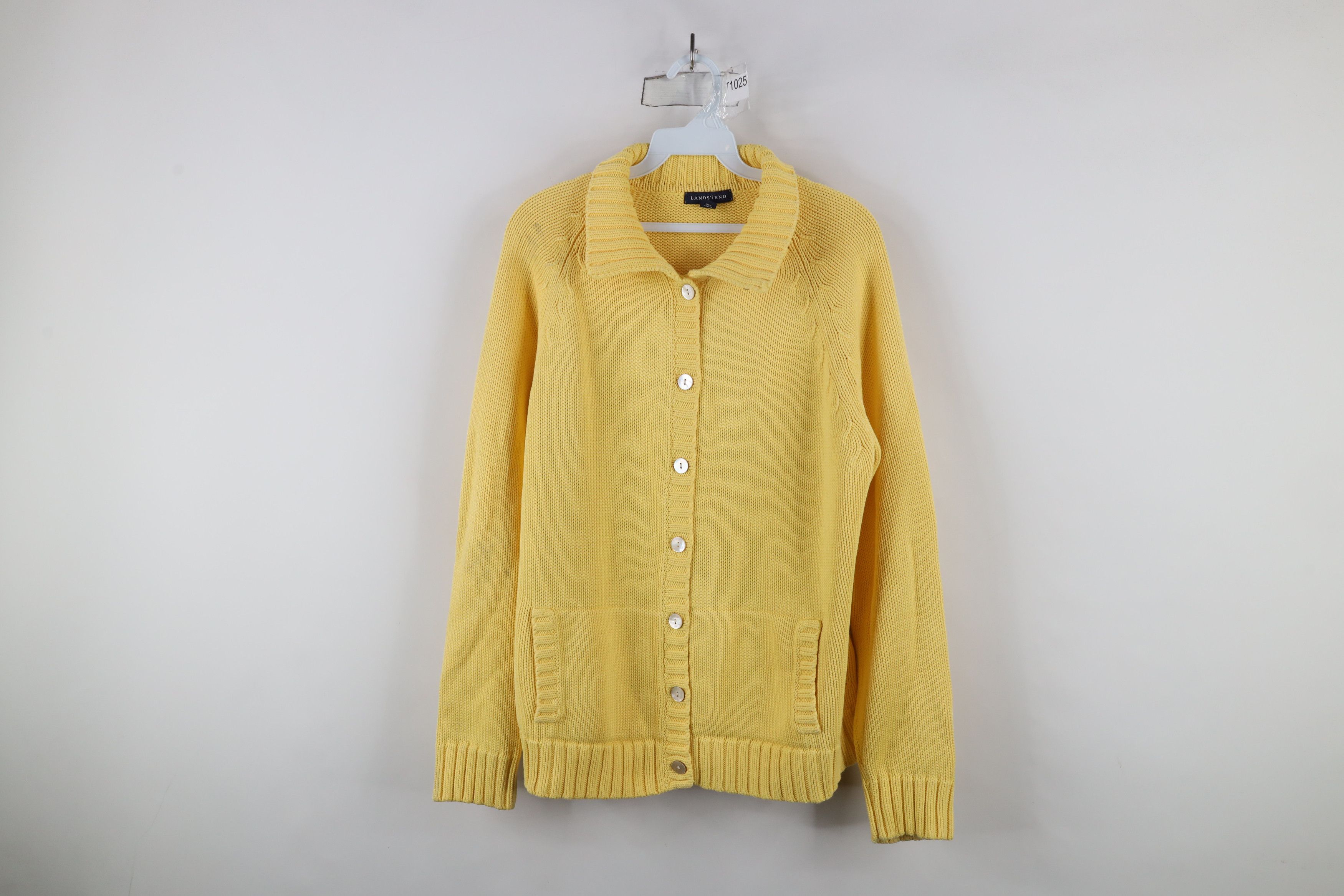 Lands' End × Vintage Vintage 90s Lands End Knit Cardigan Sweater Yellow Japan Size XL / US 12-14 / IT 48-50 - 1 Thumbnail