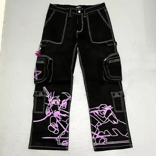 High Sport × Japanese Brand × Jean Y2K Printed Cargo Black Jeans pant Size US 28 / EU 44 - 4 Thumbnail