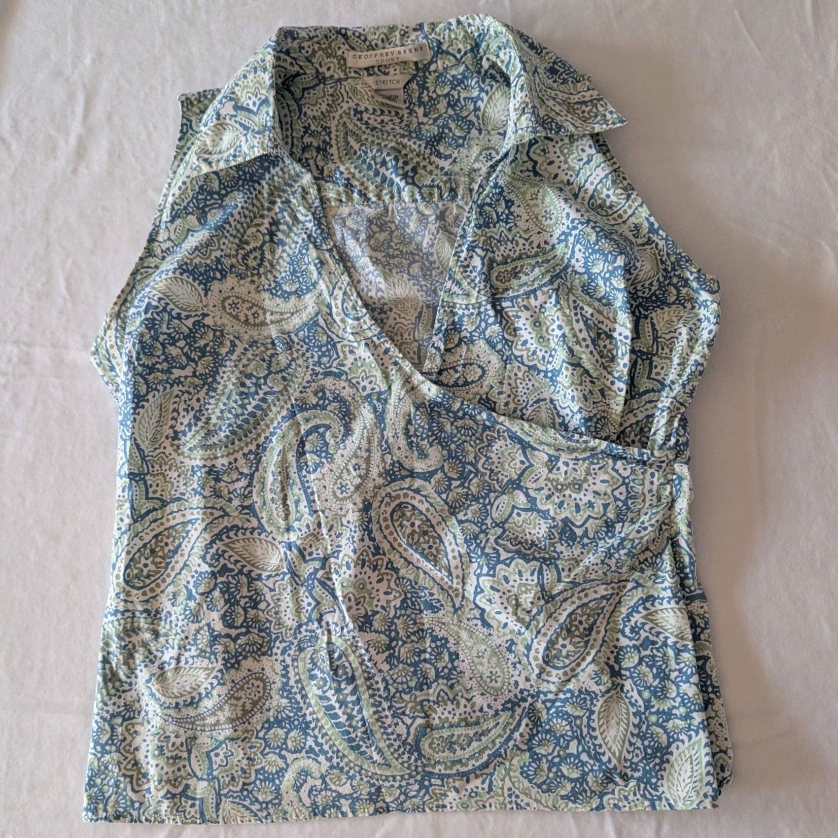 Geoffrey Beene Geoffrey Beene Sport Sleeveless Paisley Print Collared Shirt Size 14 Women’s Blouse Stretch Blue Zipper Vintage No Size XL / US 12-14 / IT 48-50 - 2 Thumbnail
