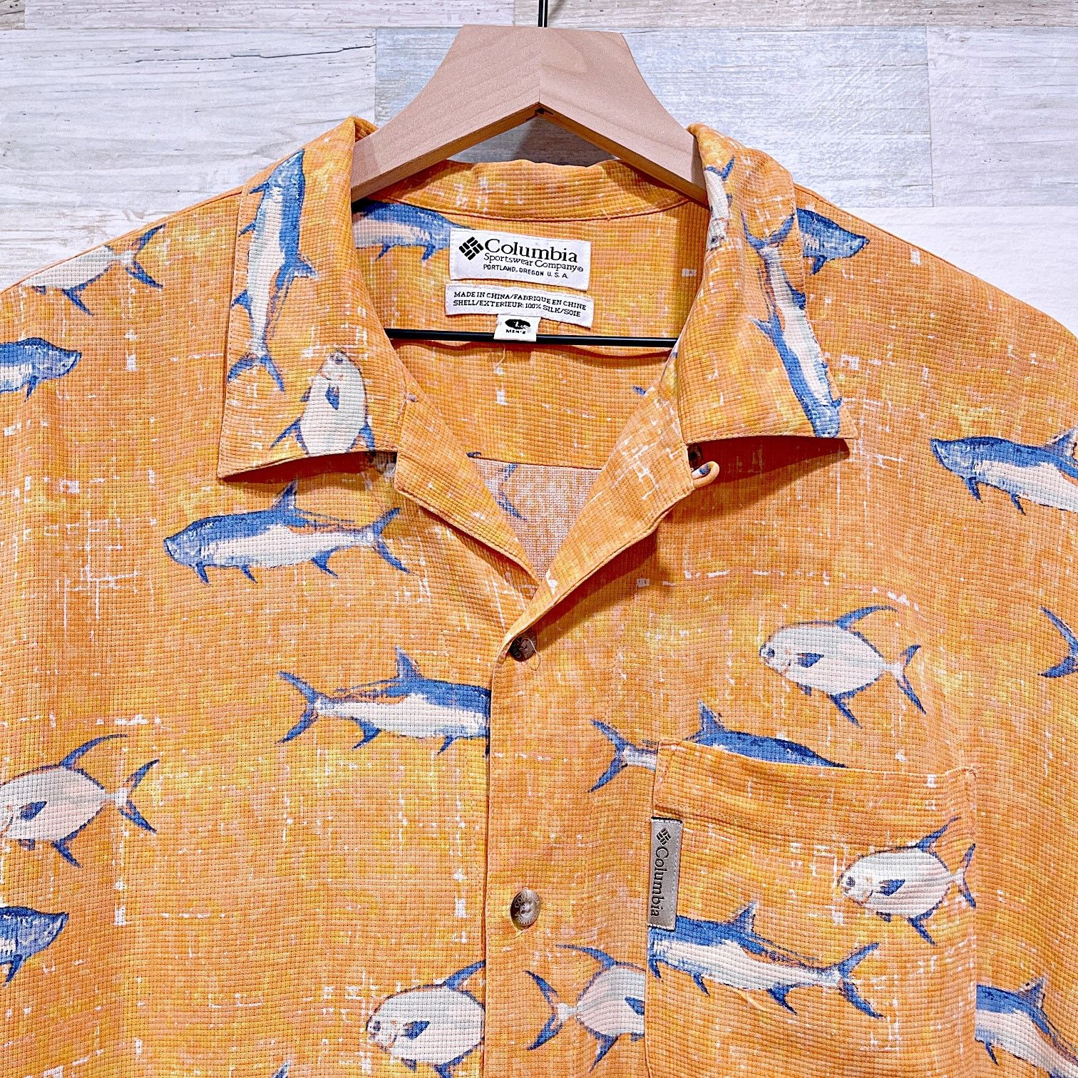 Columbia Columbia 100% Silk Camp Shirt Orange Fish Print Mens XL Size US L / EU 52-54 / 3 - 2 Thumbnail