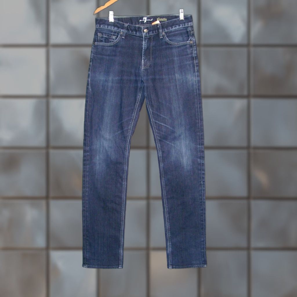 VINTAGE 7 For All Mankind Jeans Classic Slimmy 5 Pocket Denim Acid Wash Blue Adult 32/34 Mens