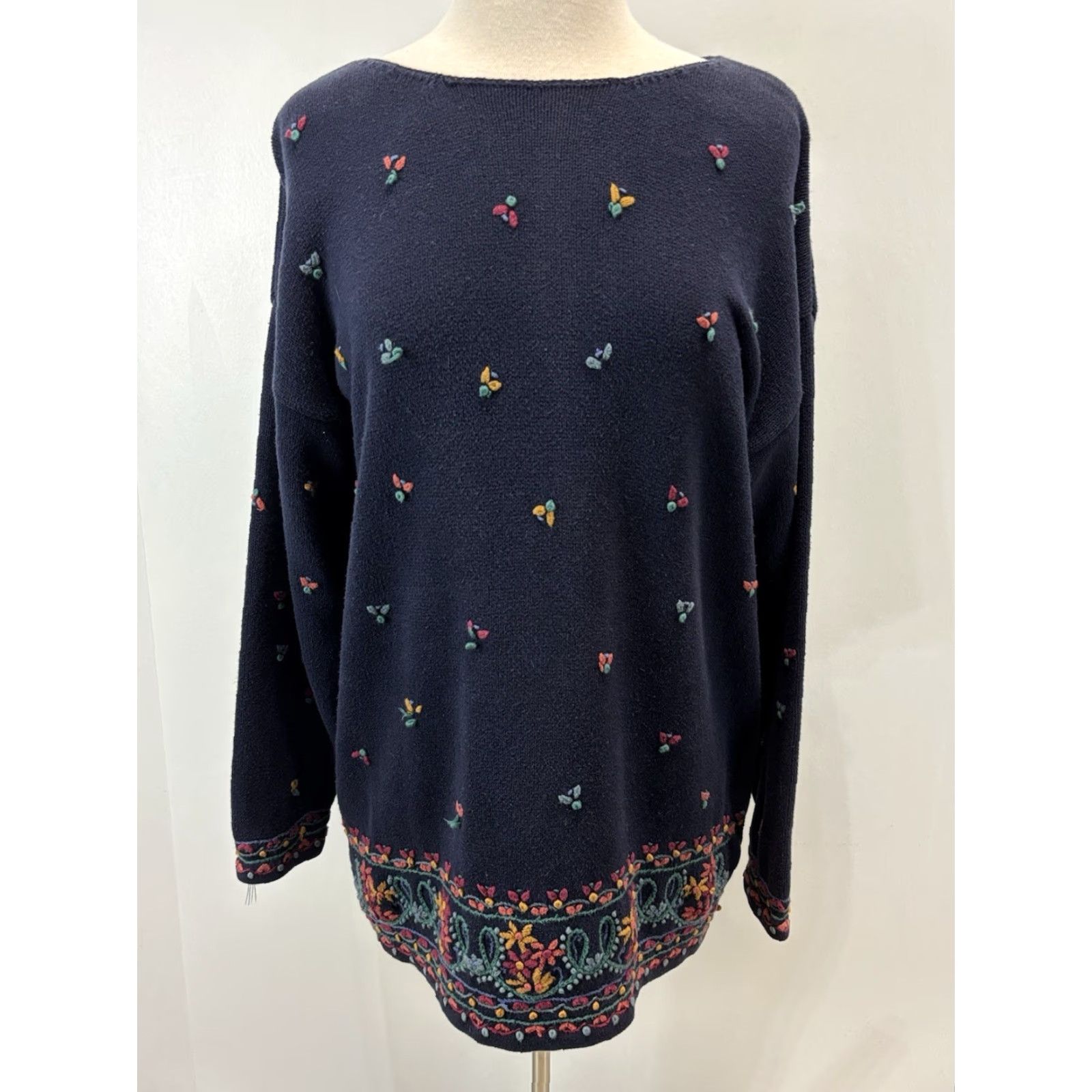 Vintage VINTAGE Tulchan Knit Tunic Sweater L Women’s Blue Cotton Oversized Floral Knit Long Sleeve Casual Fall Winter Womens Size L / US 10 / IT 46 - 2 Thumbnail