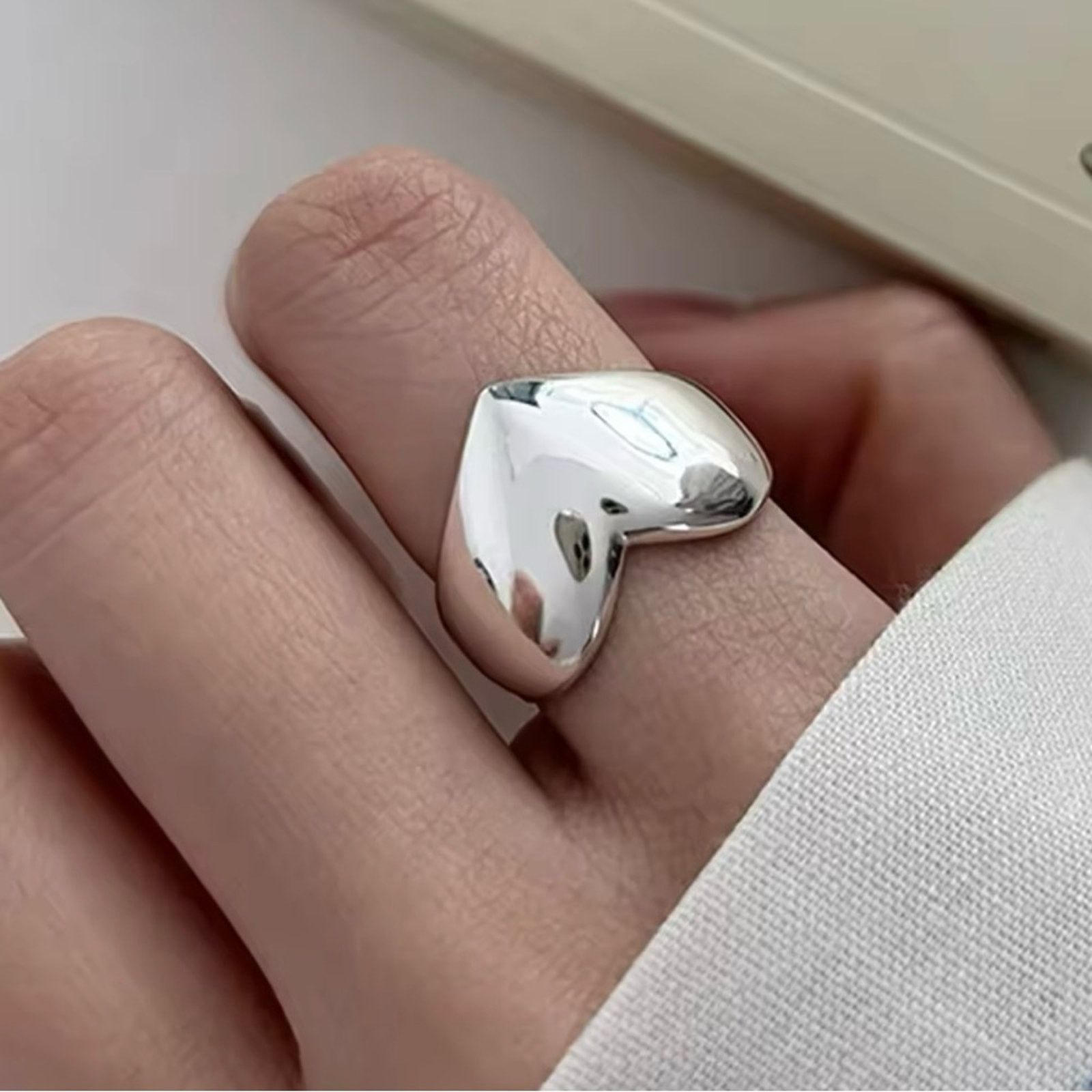 Other 925 Sterling Silver Heart Ring Open size 7, 8 Size ONE SIZE - 1 Thumbnail