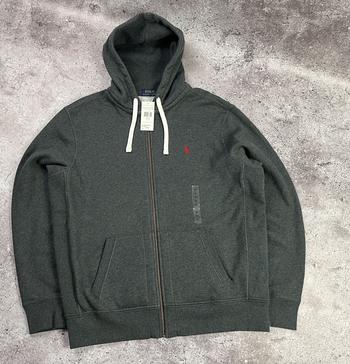Polo Ralph Lauren Full Zip Hoodie XL Dark Grey Thermal Waffle Lined Sweatshirt Size US XL / EU 56 / 4 - 3 Thumbnail