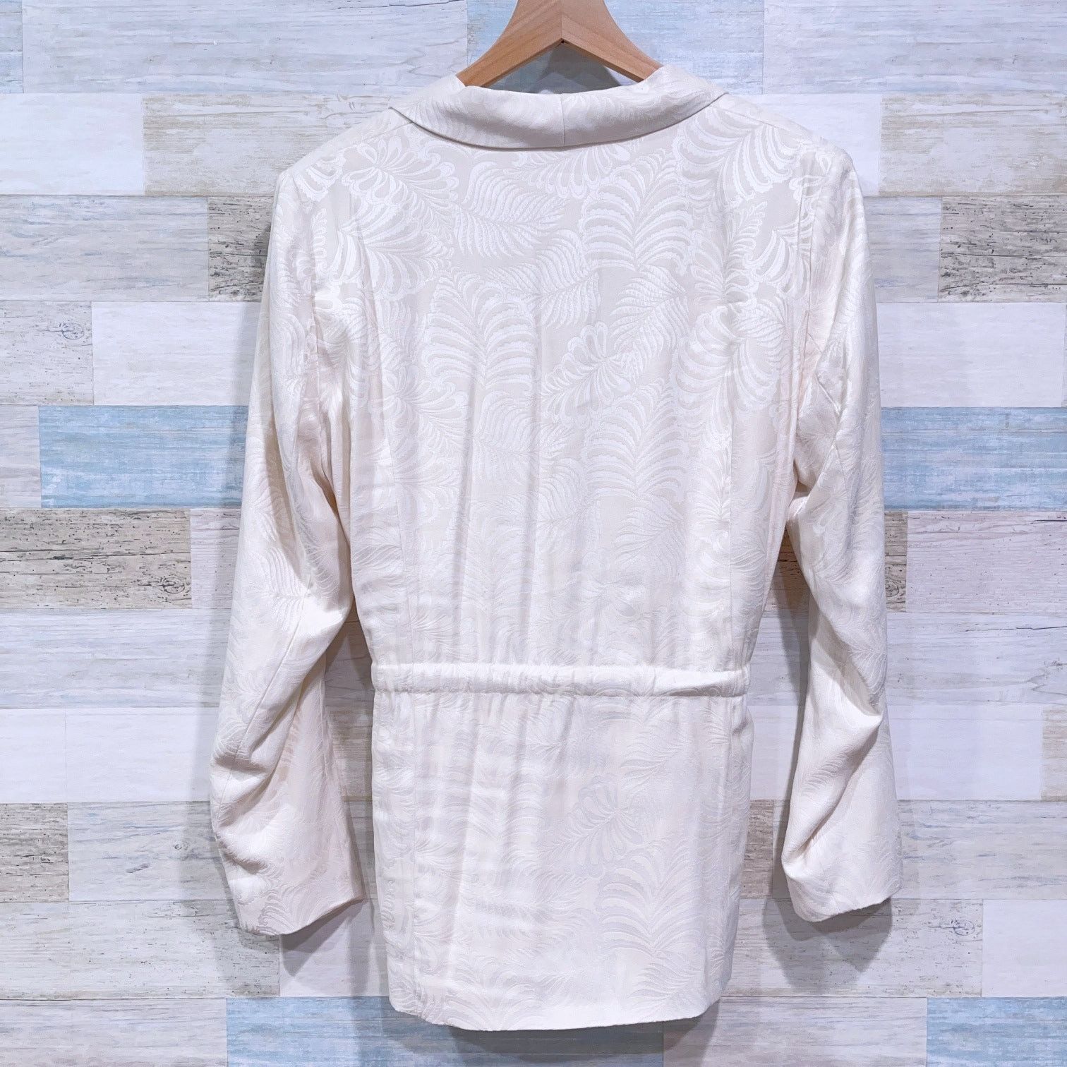 H&M H&M Floral Jacquard Tie Waist Blazer Cream Pockets Button 12 Size XL / US 12-14 / IT 48-50 - 4 Thumbnail