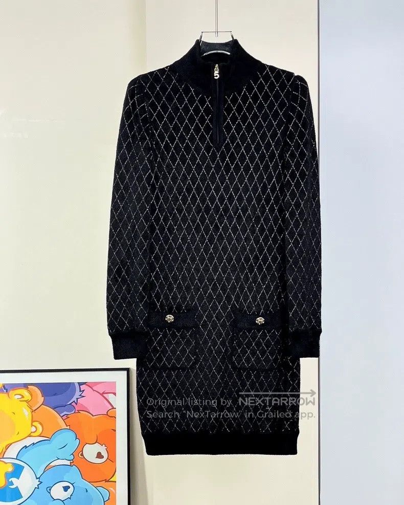 Chanel Chanel Golden silk diamond plaid knitted heavy industry dr Size XXS / US 00 / IT 34 - 1 Thumbnail