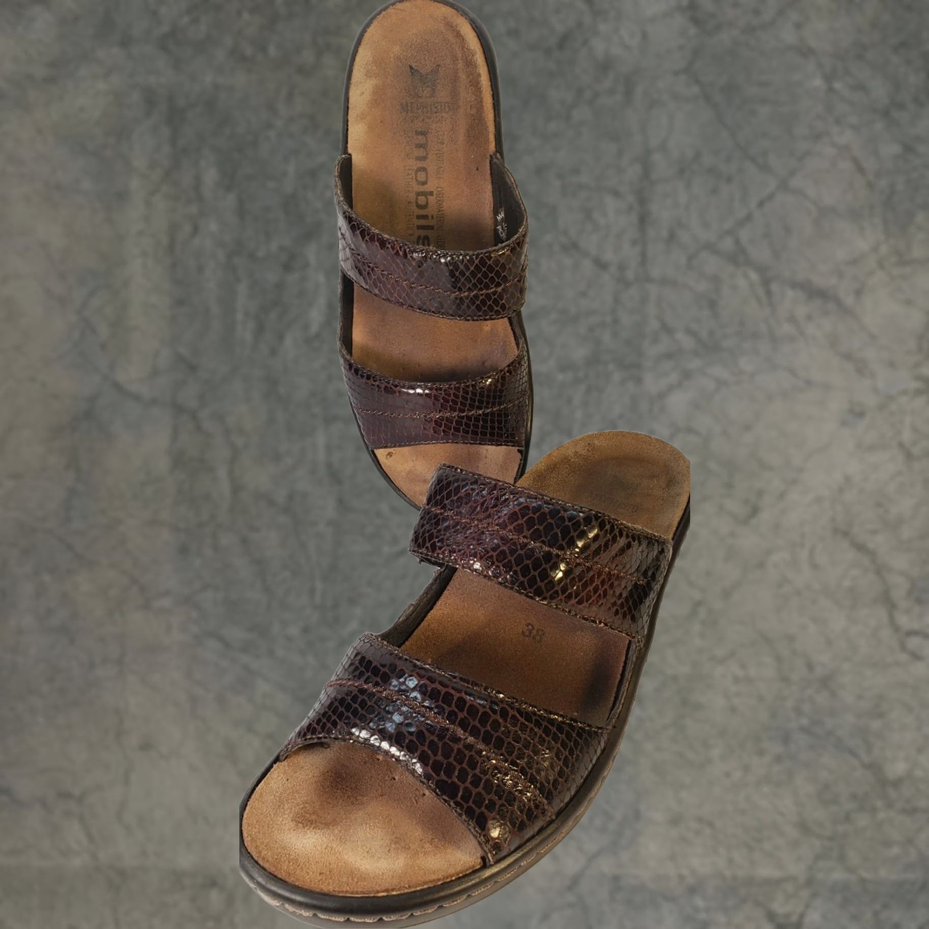 Mephisto Mephisto Mobils Uluria Wedge Slide Sandal US7.5 EU38 Tan Leather Pebbled Finish on Leather Womens Shoes Mens? Size US 8 / IT 38 - 1 Thumbnail