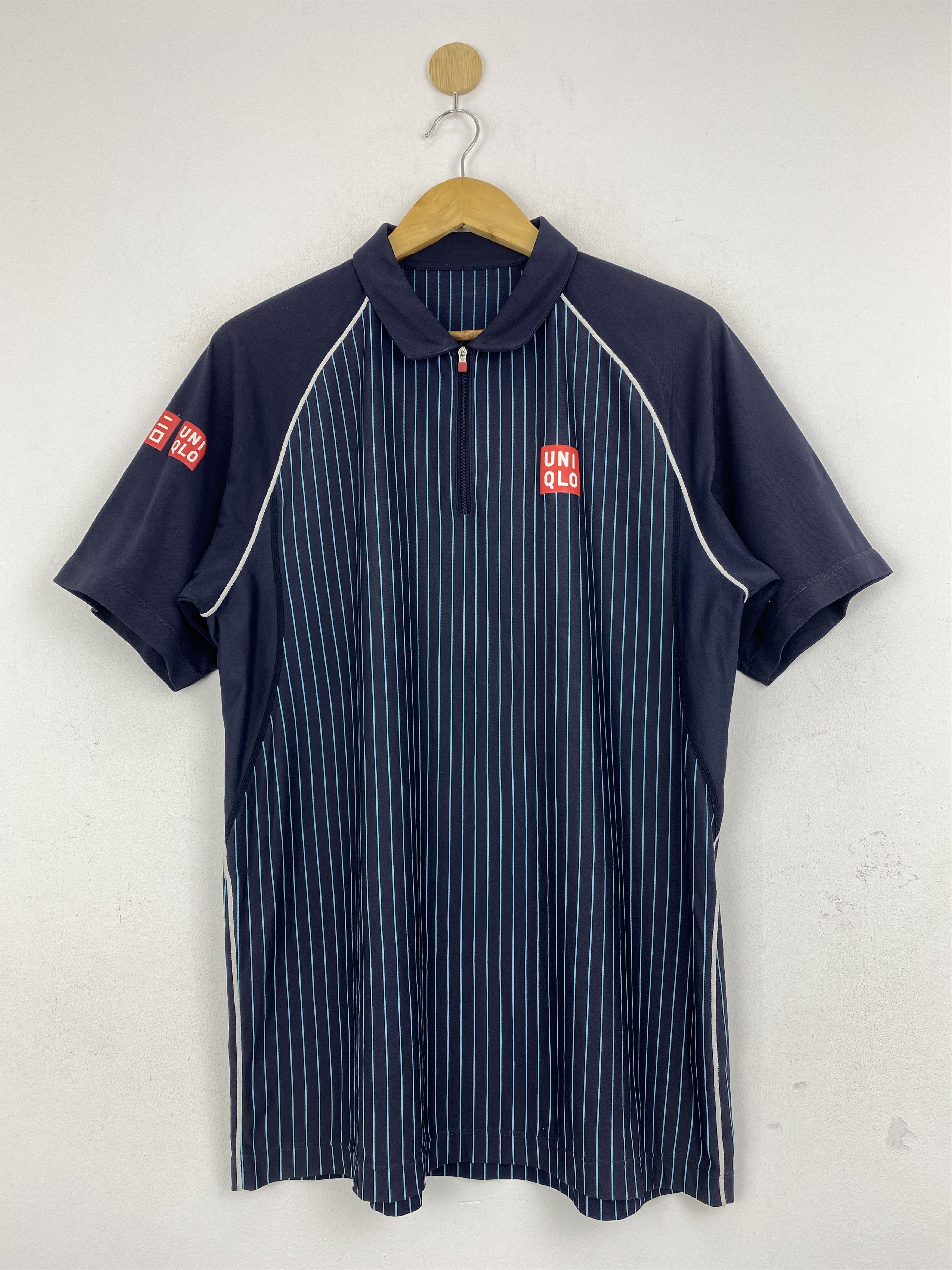 Uniqlo × Vintage Vintage Uniqlo Worker Half Zipper Striped Collar Tee TA0596 Size US L / EU 52-54 / 3 - 1 Thumbnail