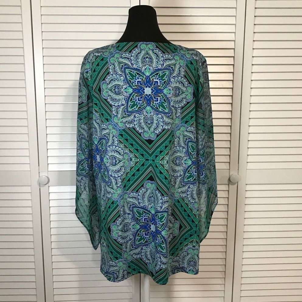 Other Roz & Ali Boho Paisley Sheer Butterfly Flowy Tunic Blouse 2X Size XXL / US 16-18 / IT 52-54 - 3 Thumbnail