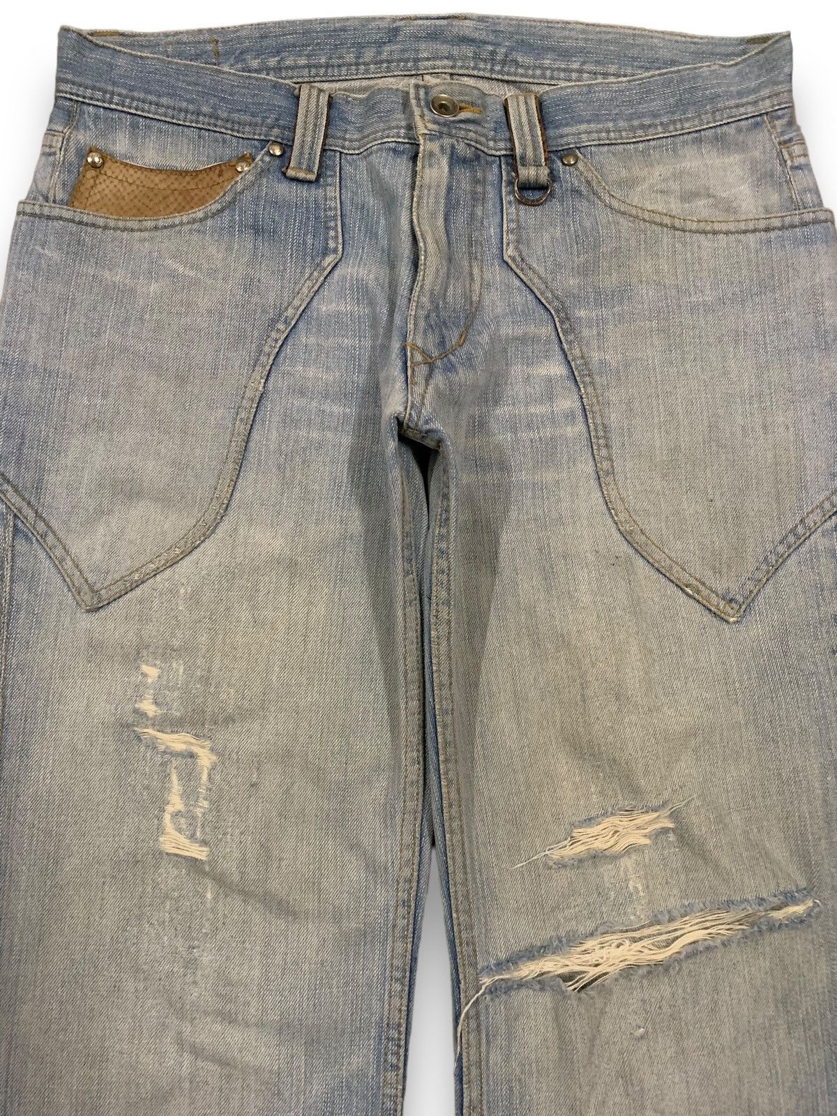 Tornado Mart Vintage NCFM Leather Pocket Clawmark Distressed Jeans Size US 32 / EU 48 - 3 Thumbnail