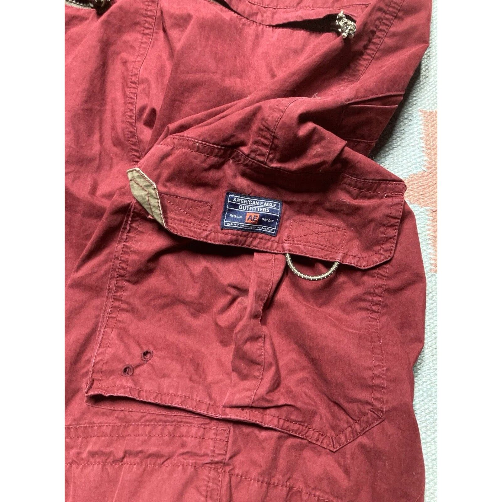 American Eagle Outfitters VINTAGE American Eagle Outfitters Cargo Shorts Men 33 Dark Red Baggy Wide Leg Skater 90s 00s Jeans? Size US 33 - 2 Thumbnail