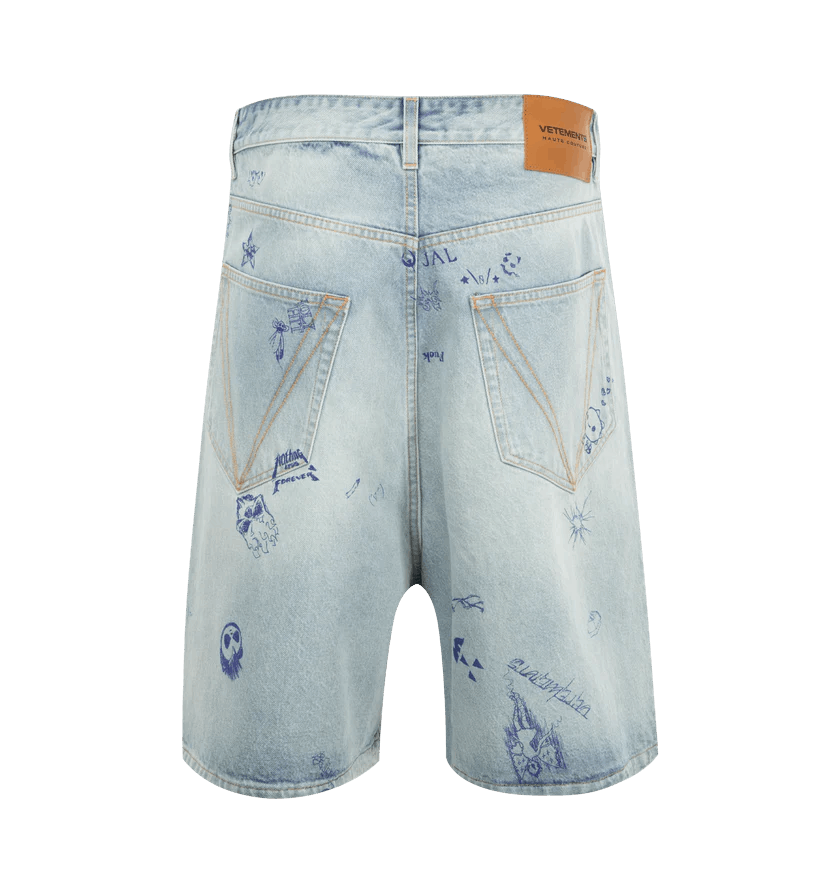 Vetements o1h1sh10525 Scribbled Denim Shorts in Light Blue Size US 36 / EU 52 - 2 Thumbnail