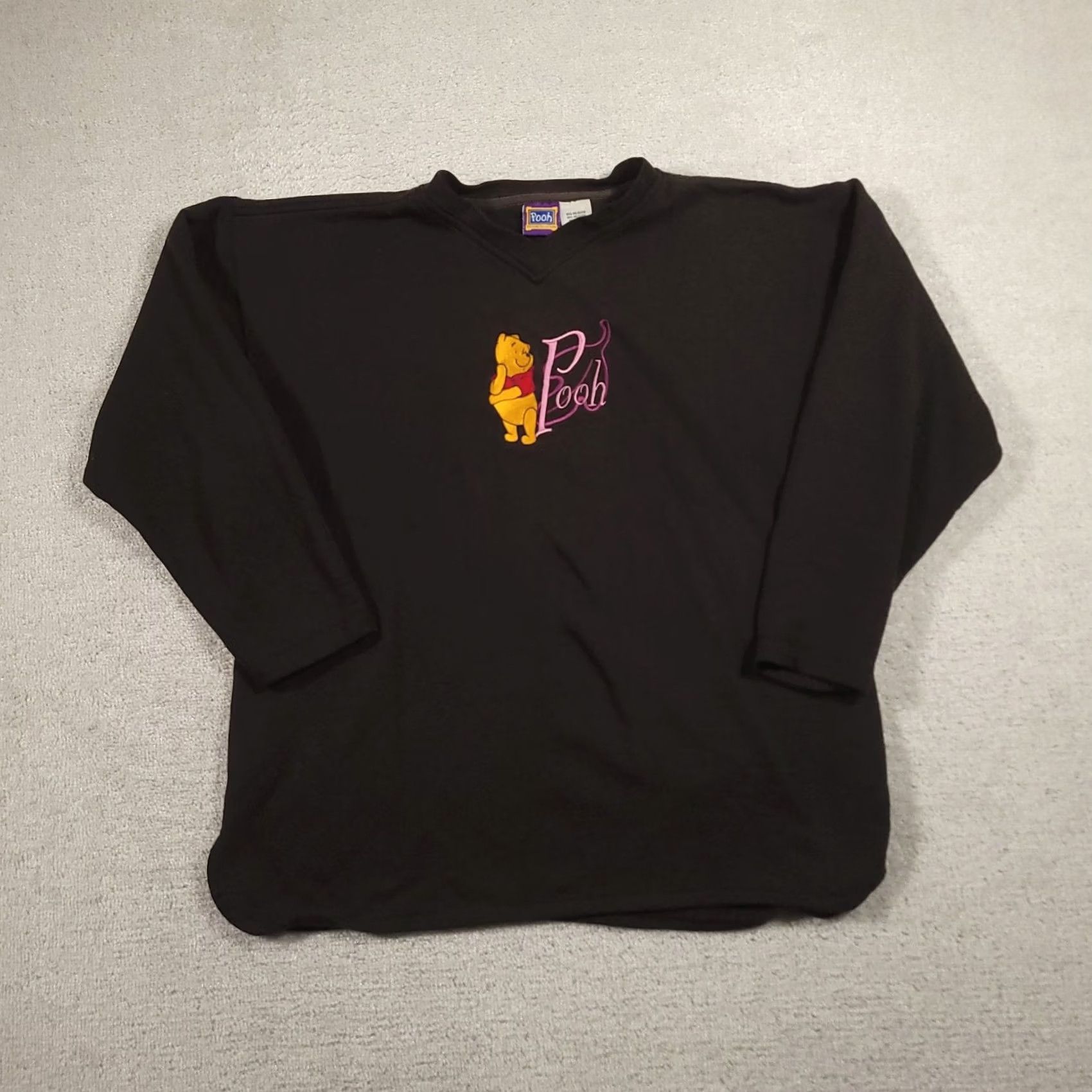 Disney VINTAGE Winnie The Pooh Embroidered 100 Acre Wood Sweater XL Black Disney Women's Sweater Crew Neck PULLOVER 90s Cartoon Classic Size XL / US 12-14 / IT 48-50 - 2 Thumbnail