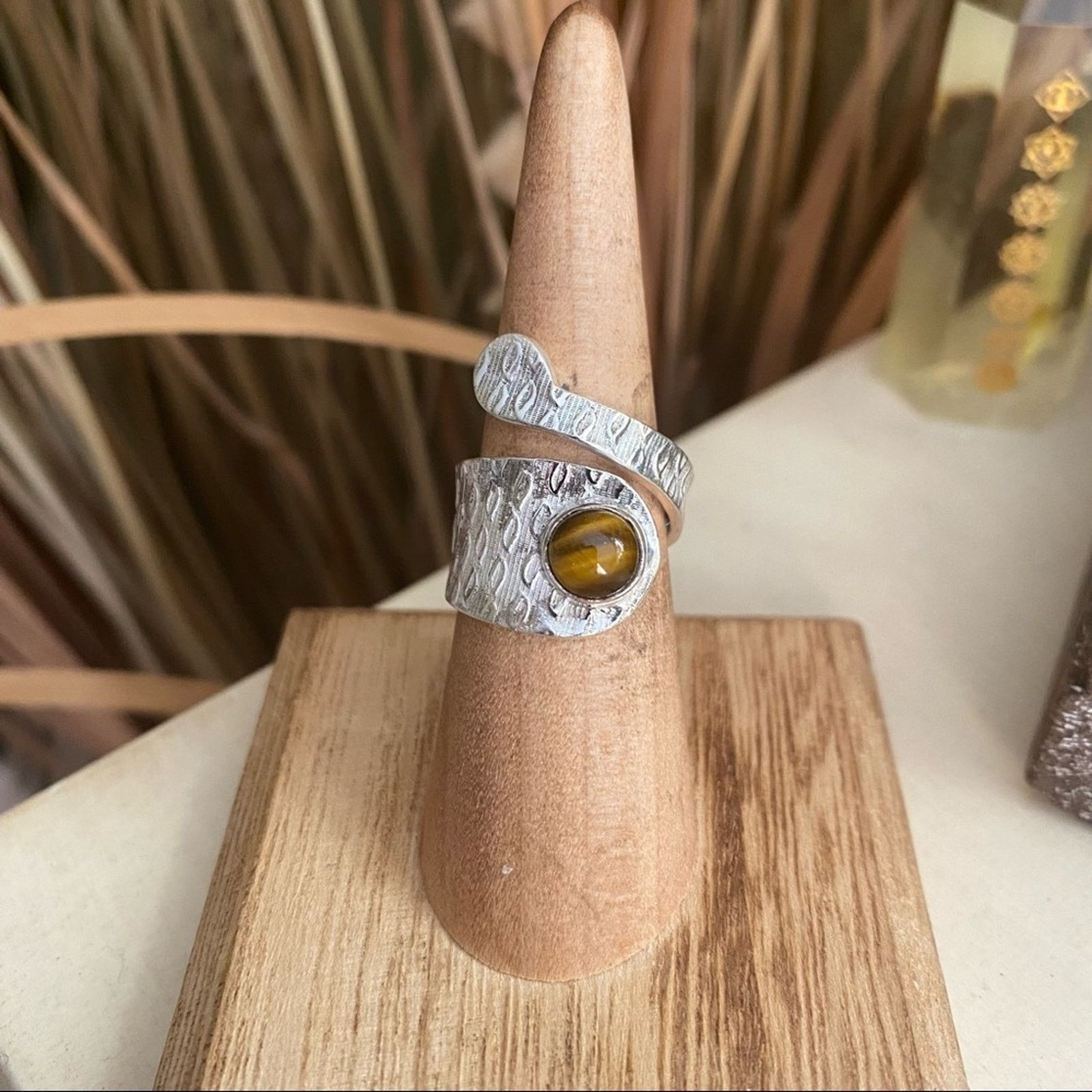 The Unbranded Brand Tiger Eye Sterling Silver Adjustable Wrap Ring Size ONE SIZE - 3 Thumbnail
