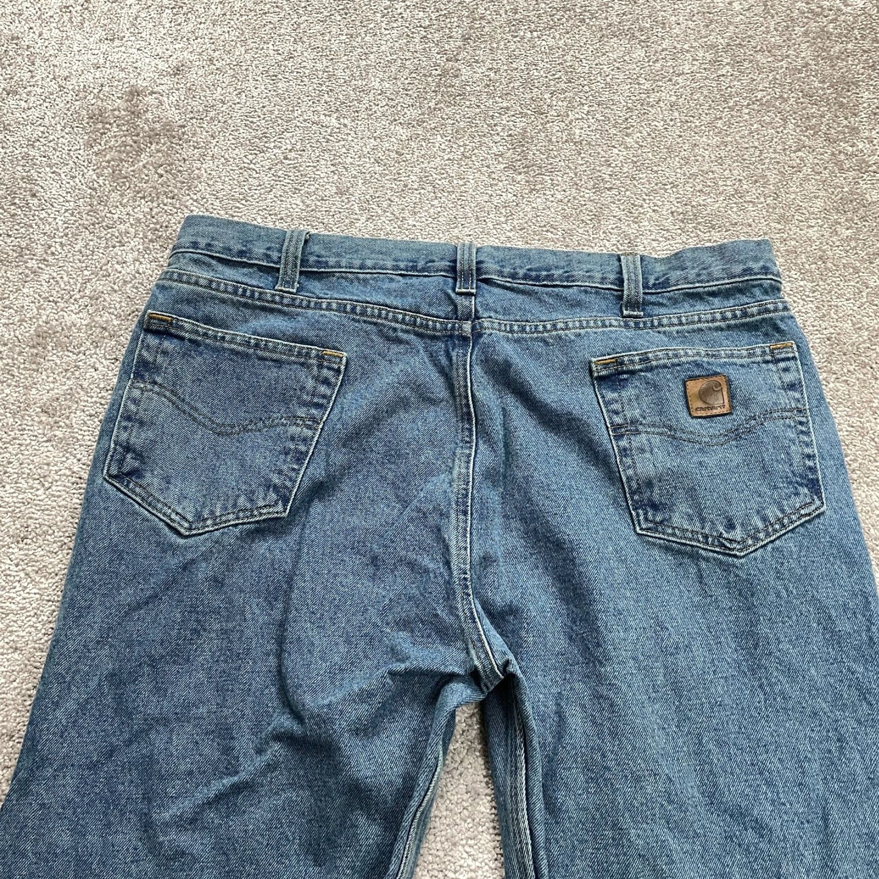 Carhartt VINTAGE Carhartt Jeans Mens 31x35 Denim Straight Fit Dark Wash Cotton Classic Logo Size US 31 - 4 Thumbnail