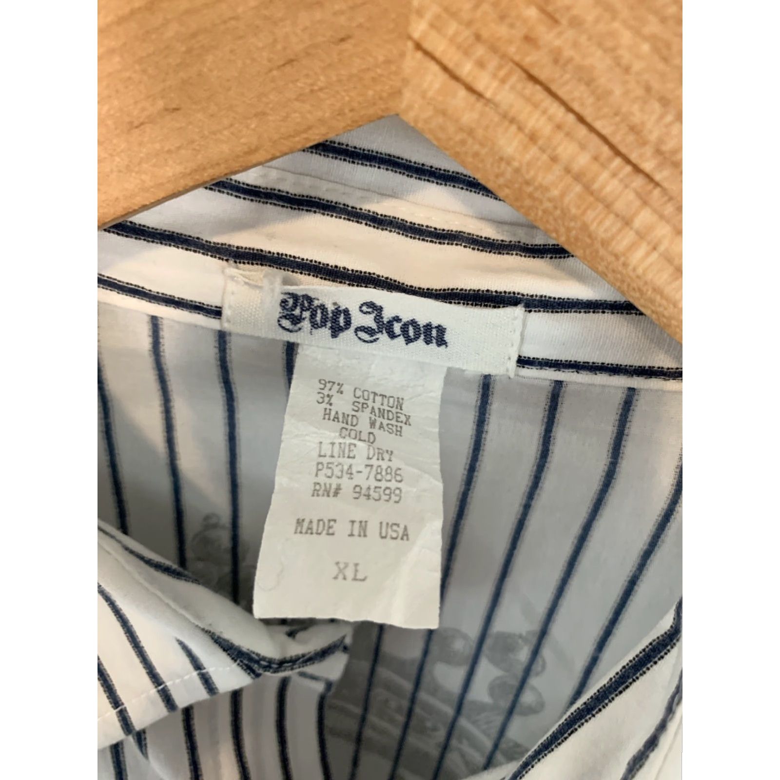 Vintage POP ICON Shirt Long Sleeve Striped Button-Front Men's XL White Blue Button-Up Size US XL / EU 56 / 4 - 2 Thumbnail