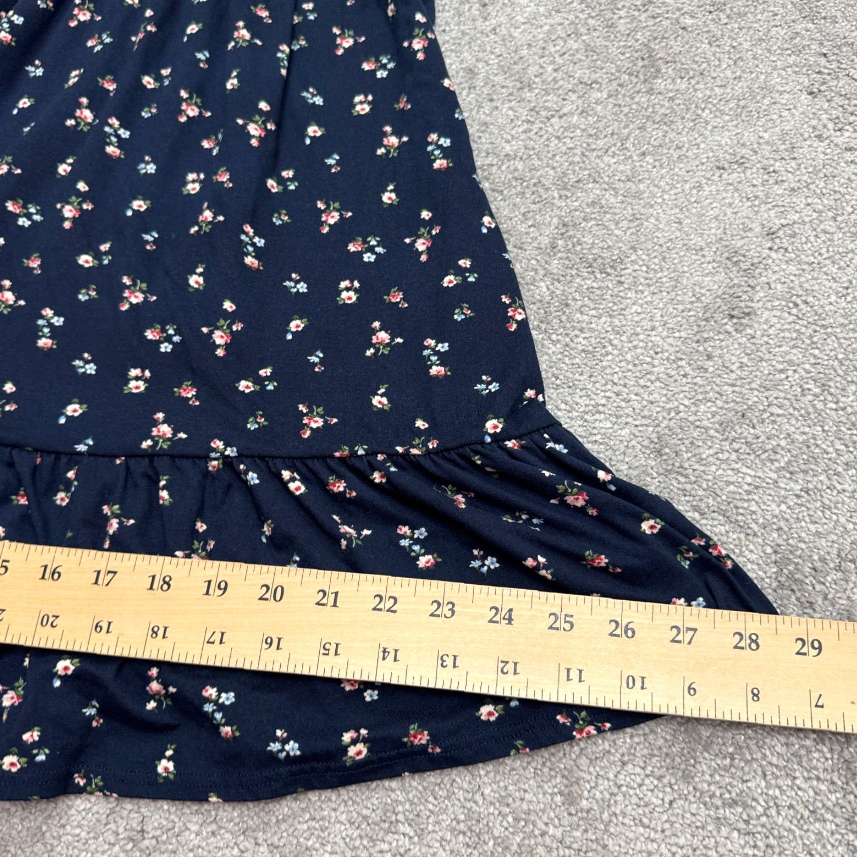 Vintage Dee Elly Women's Ruffle A-Line Midi Dress Casual Summer Floral Blue V-Neck Short Sleeve Medium Size 32" / US 10 / IT 46 - 7 Thumbnail