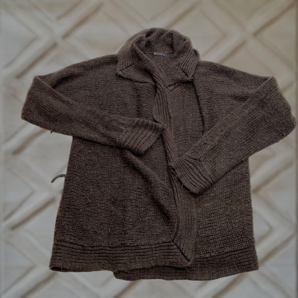 Vintage Tahari Cardigan Sweater Womens L Brown Long Open Front Knit Soft Size L / US 10 / IT 46 - 1 Thumbnail