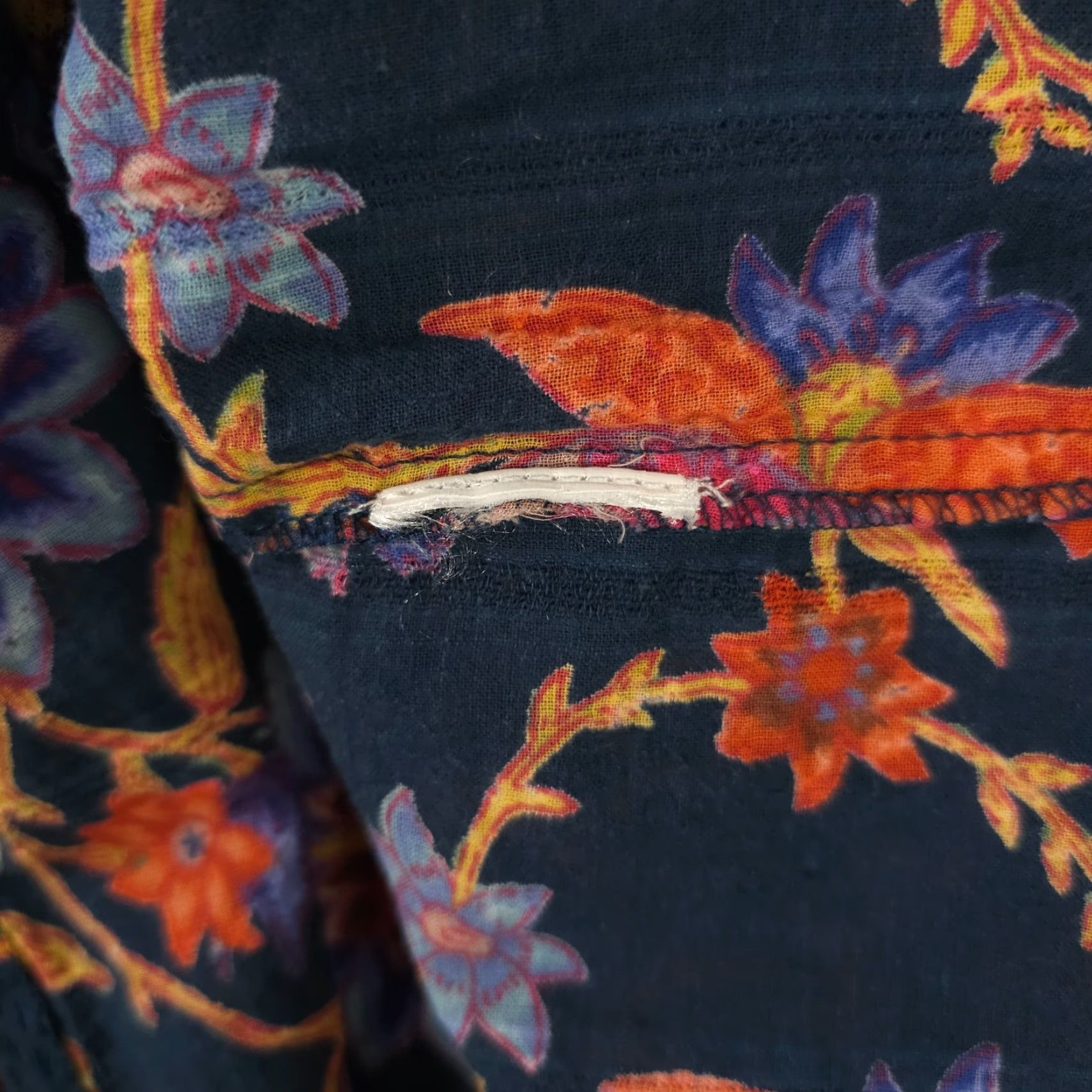 Vintage Natura Shirt Womens Medium Blue Orange Floral Button-Up Semi Sheer Textured Top Size M / US 6-8 / IT 42-44 - 4 Thumbnail