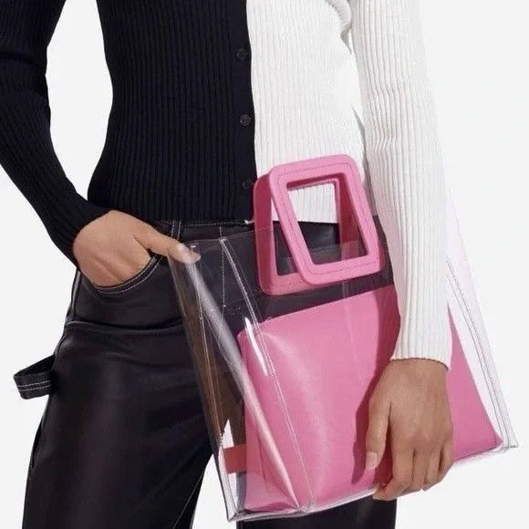 Staud Staud Shirley Transparent Handbag Tote Leather Clear Pink Size ONE SIZE - 9 Thumbnail