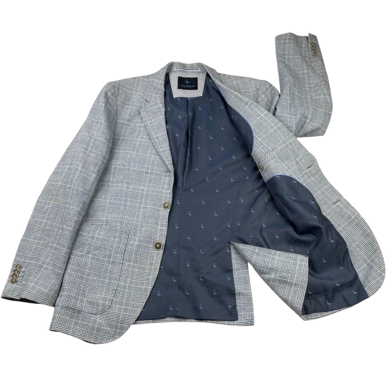 Tailorbyrd Tailorbyrd Men’s Linen/Cotton 2-Button Blazer Blue/Beige Pla Size 36S - 3 Thumbnail