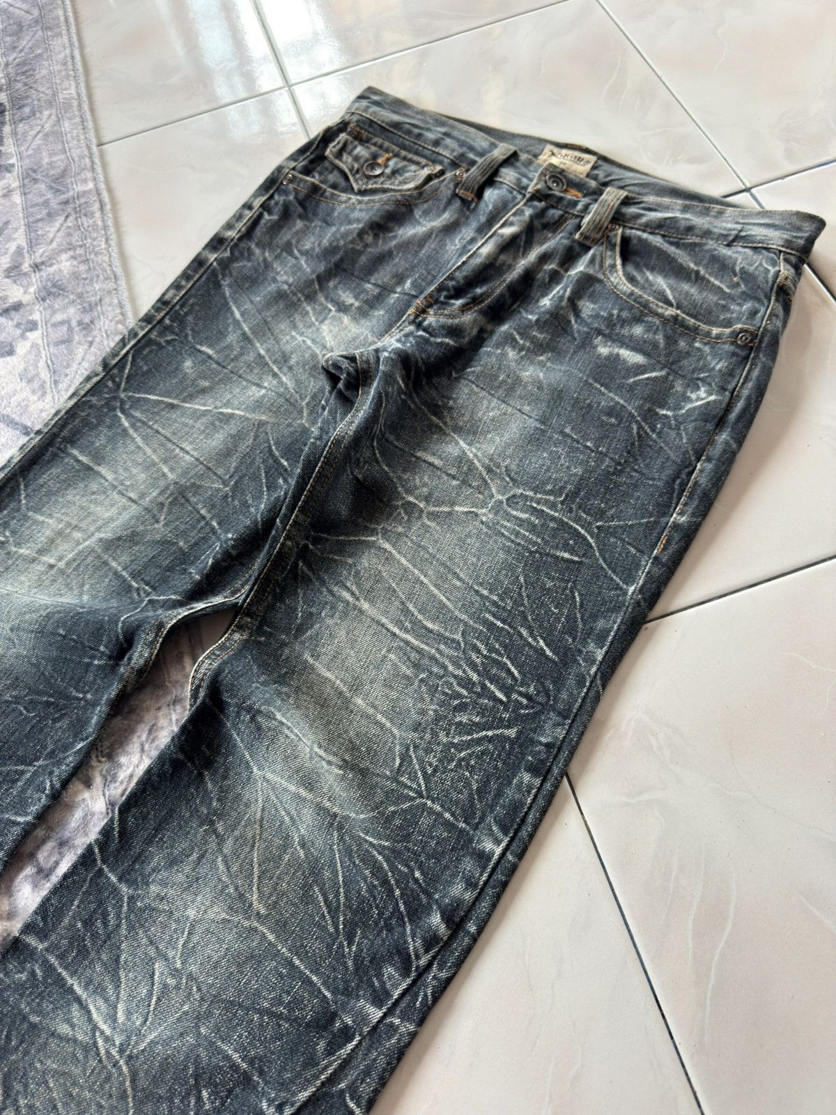 If Six Was Nine Nylaus Japan Shatter Wash Spiral Glam Flared Jeans Size US 30 / EU 46 - 4 Thumbnail