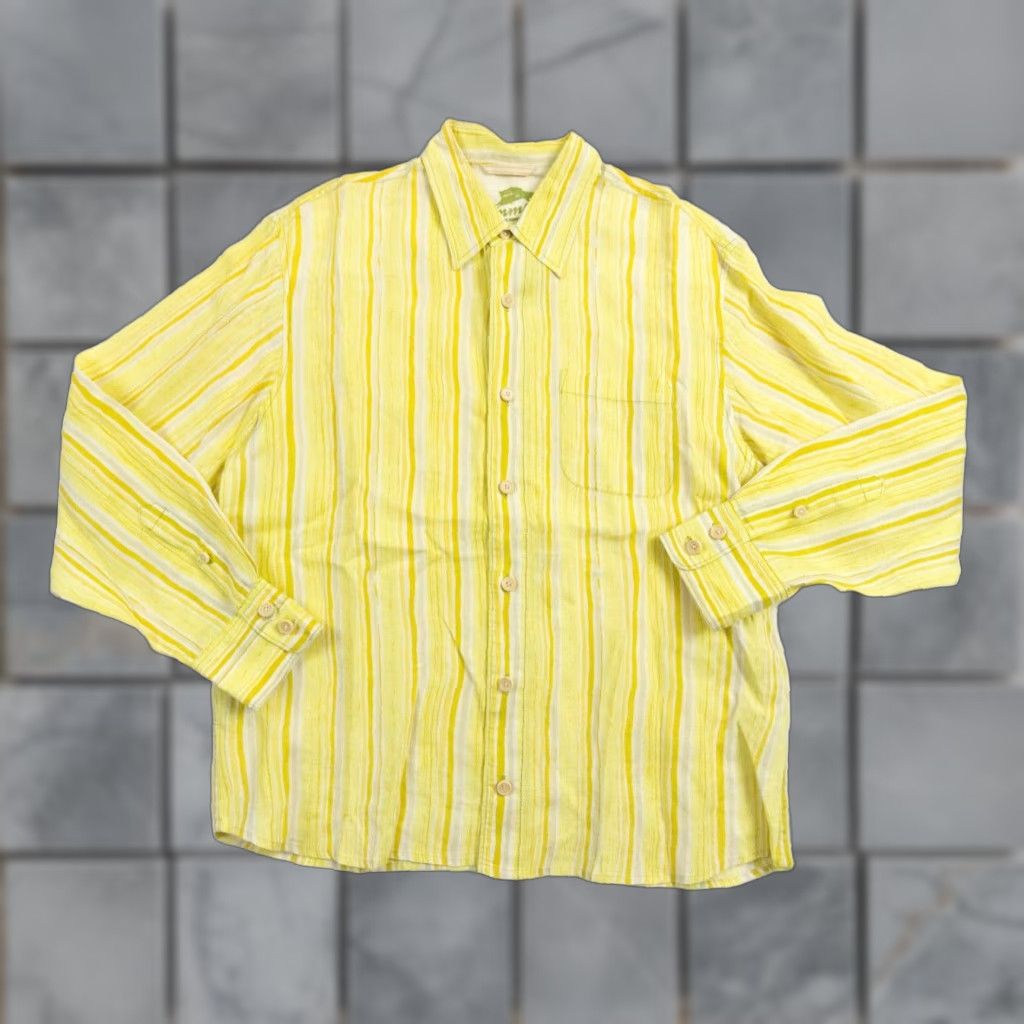 Tommy Bahama Tommy Bahama Mens Medium Yellow Striped Linen Button Up Long Sleeve Shirt Size US M / EU 48-50 / 2 - 1 Thumbnail