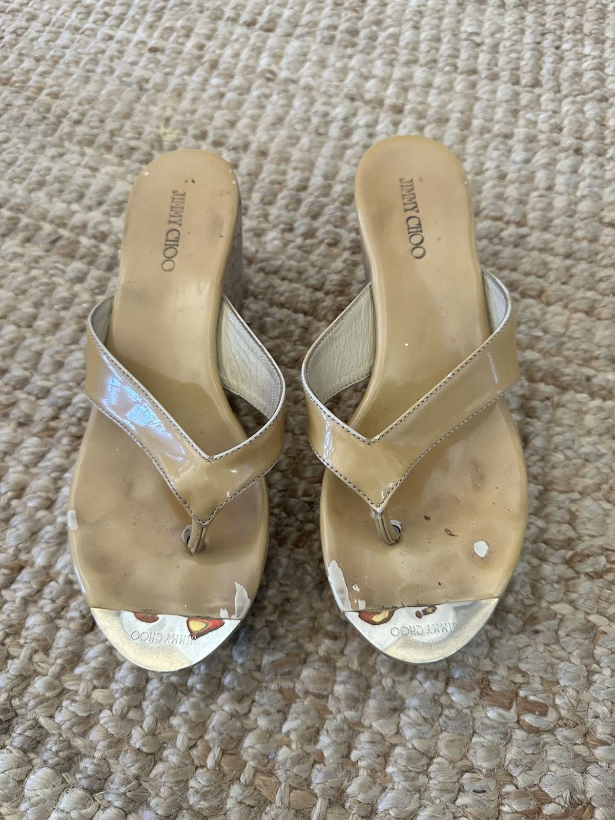 Jimmy Choo JIMMY CHOO PATHOS PATENT LEATHER CORK SANDAL SIZE 9 Size US 9 / IT 39 - 4 Thumbnail