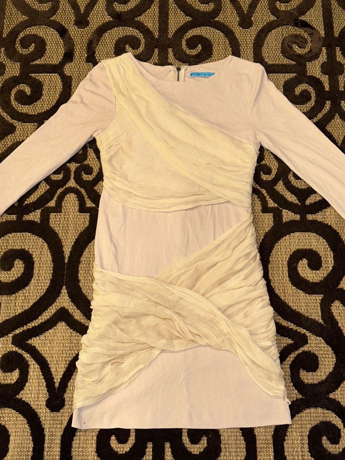 Alice + Olivia Alice + Olivia Long Sleeve Goddess Silk Wrap Nude Mini Dress Size S / US 4 / IT 40 - 2 Thumbnail