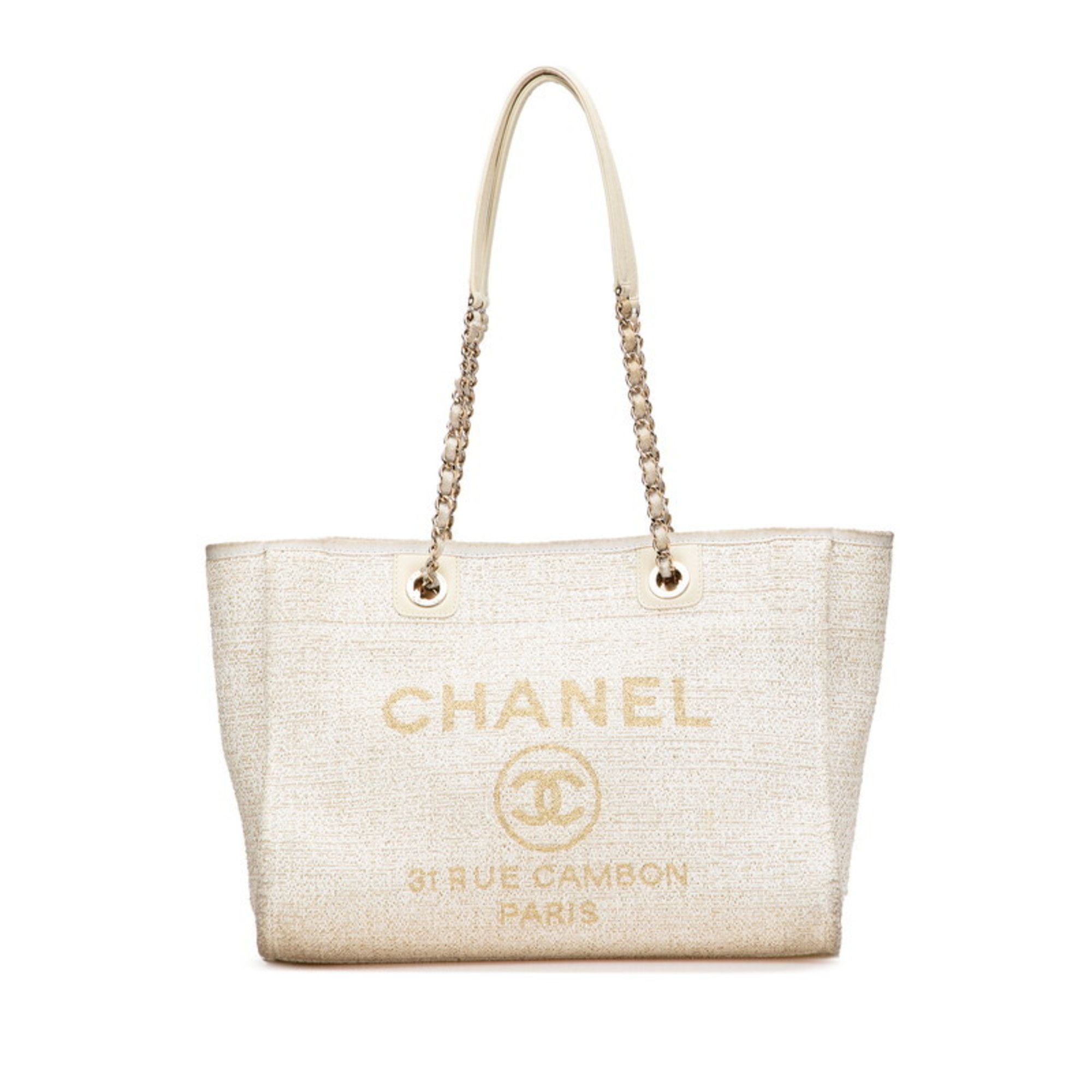 Chanel Women's Canvas Shoulder BagTote Bag White
