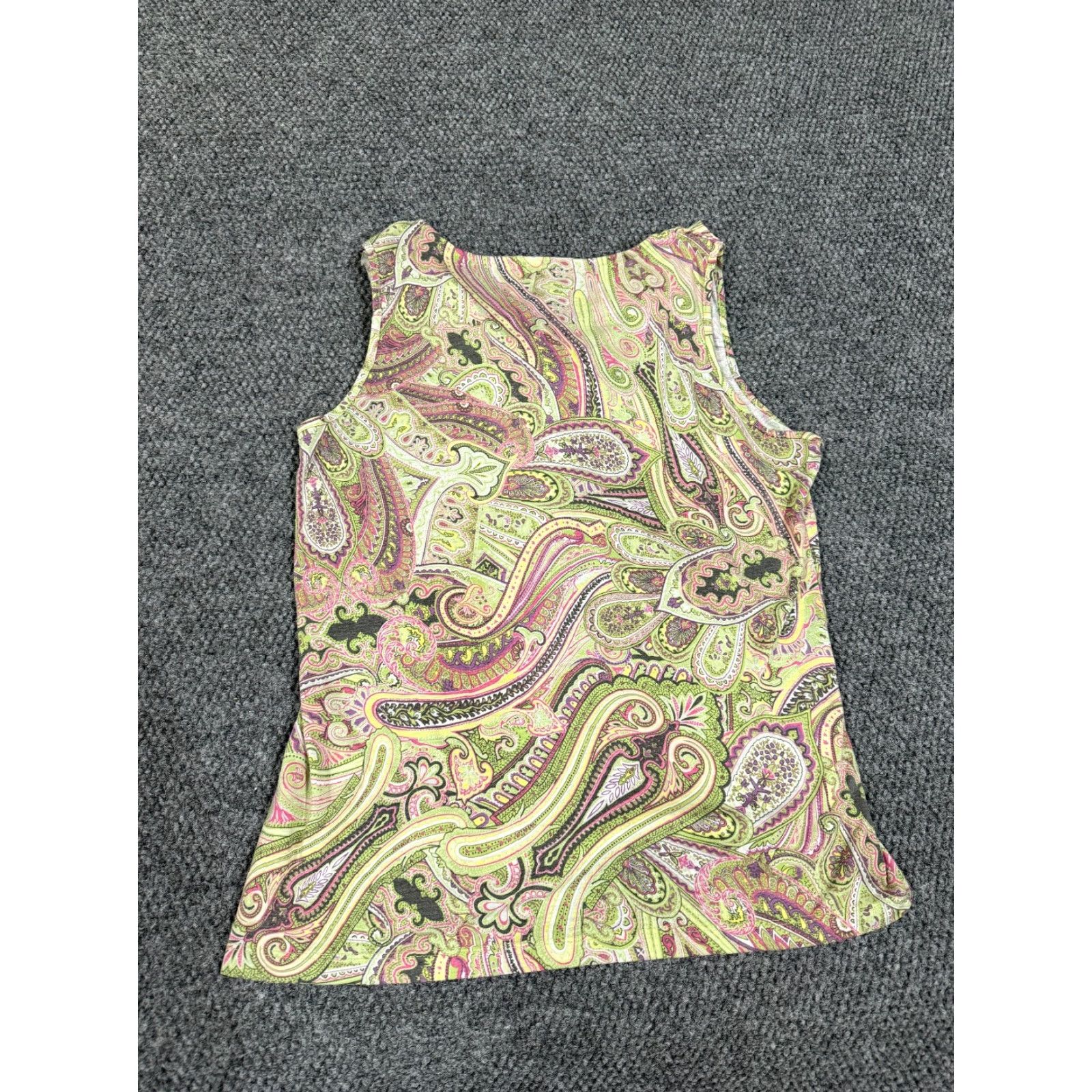 Talbots Talbots Blouse Womens L Green Pink Paisley Sleeveless V-Neck Pullover Casual Boho Peasant Stretch All Seasons Size L / US 10 / IT 46 - 7 Thumbnail