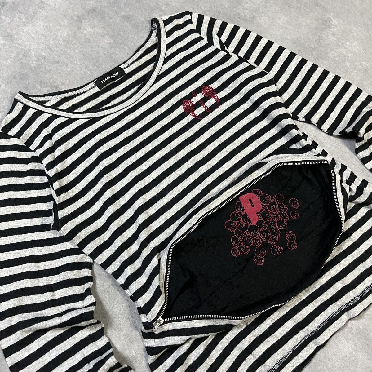 Japanese Brand PEACE NOW ARCHIVE STRIPED ZIP TOP Y2K GOTHIC GRUNGE JAPAN Size US M / EU 48-50 / 2 - 3 Thumbnail