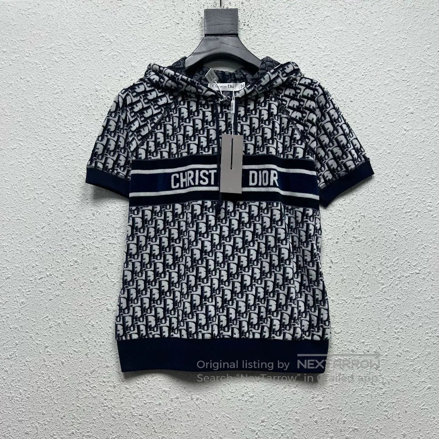 Dior dior navy logo hooded short sleeve sweatshirt. Size XS / US 0-2 / IT 36-38 - 1 Thumbnail