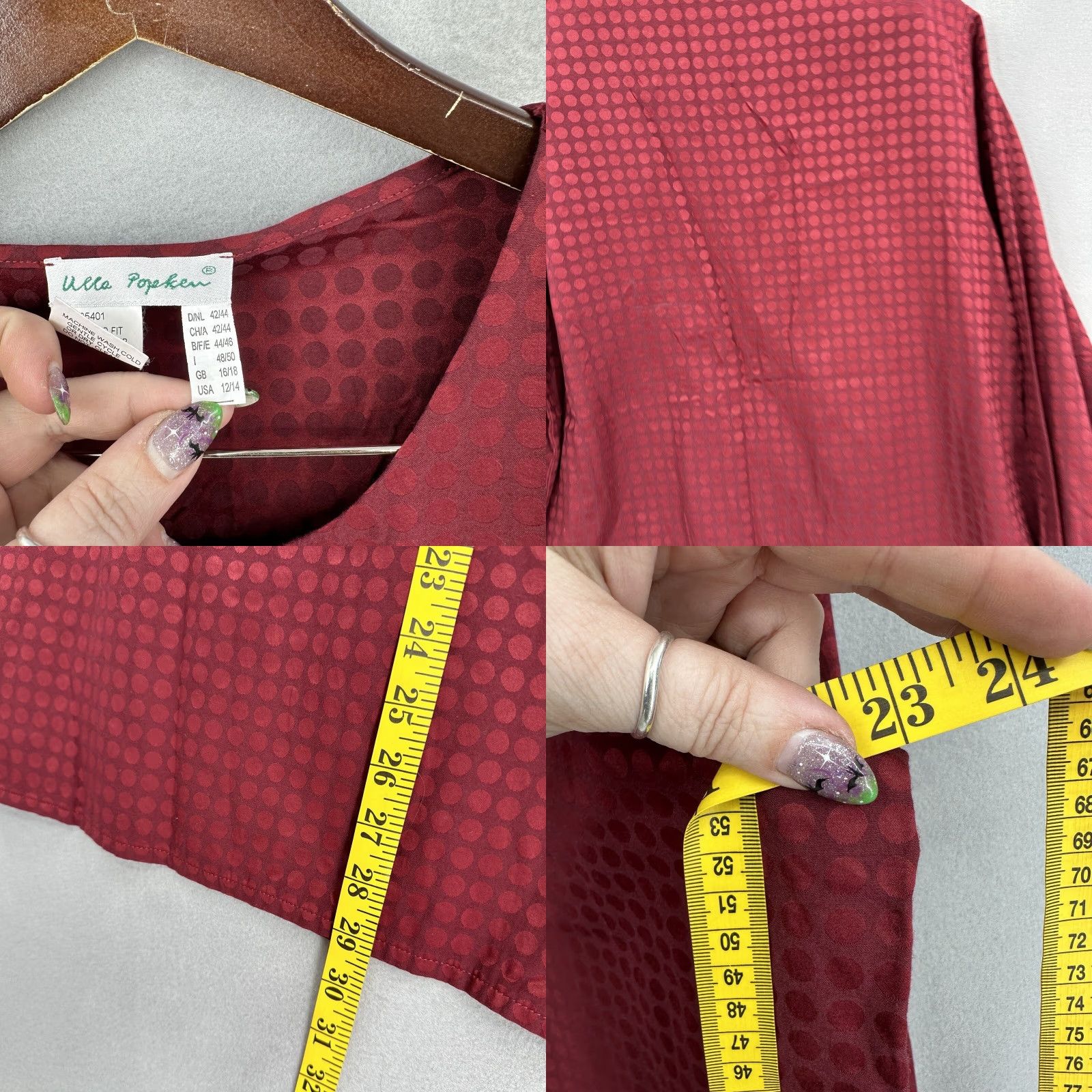 Vintage Ulla Popken Plus Blouse 14W Red Polka Dot 3/4 Sleeve Casual Tunic Bohemian Womens Size XL / US 12-14 / IT 48-50 - 8 Thumbnail