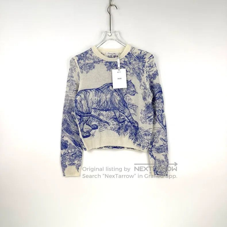 Dior Dior Blue and white embroidered jungle animal cashmere swe Size XS / US 0-2 / IT 36-38 - 3 Thumbnail