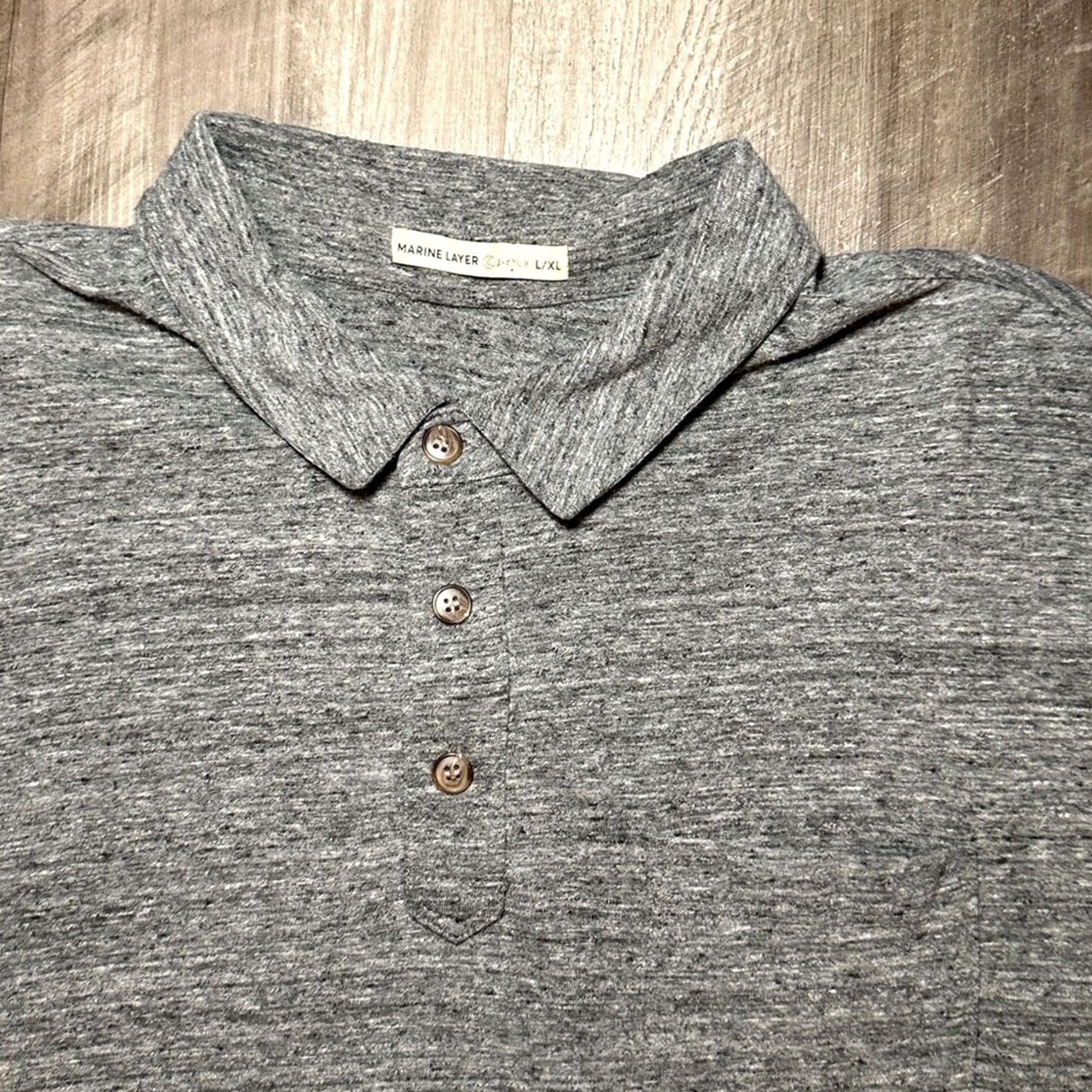 Marine Layer Marine Layer Re-Spun Heathered Charcoal Polo L/XL Men's Small/XL Regular Cotton Polyester Gray polo Mens L/XL Shirt Size US XL / EU 56 / 4 - 6 Thumbnail