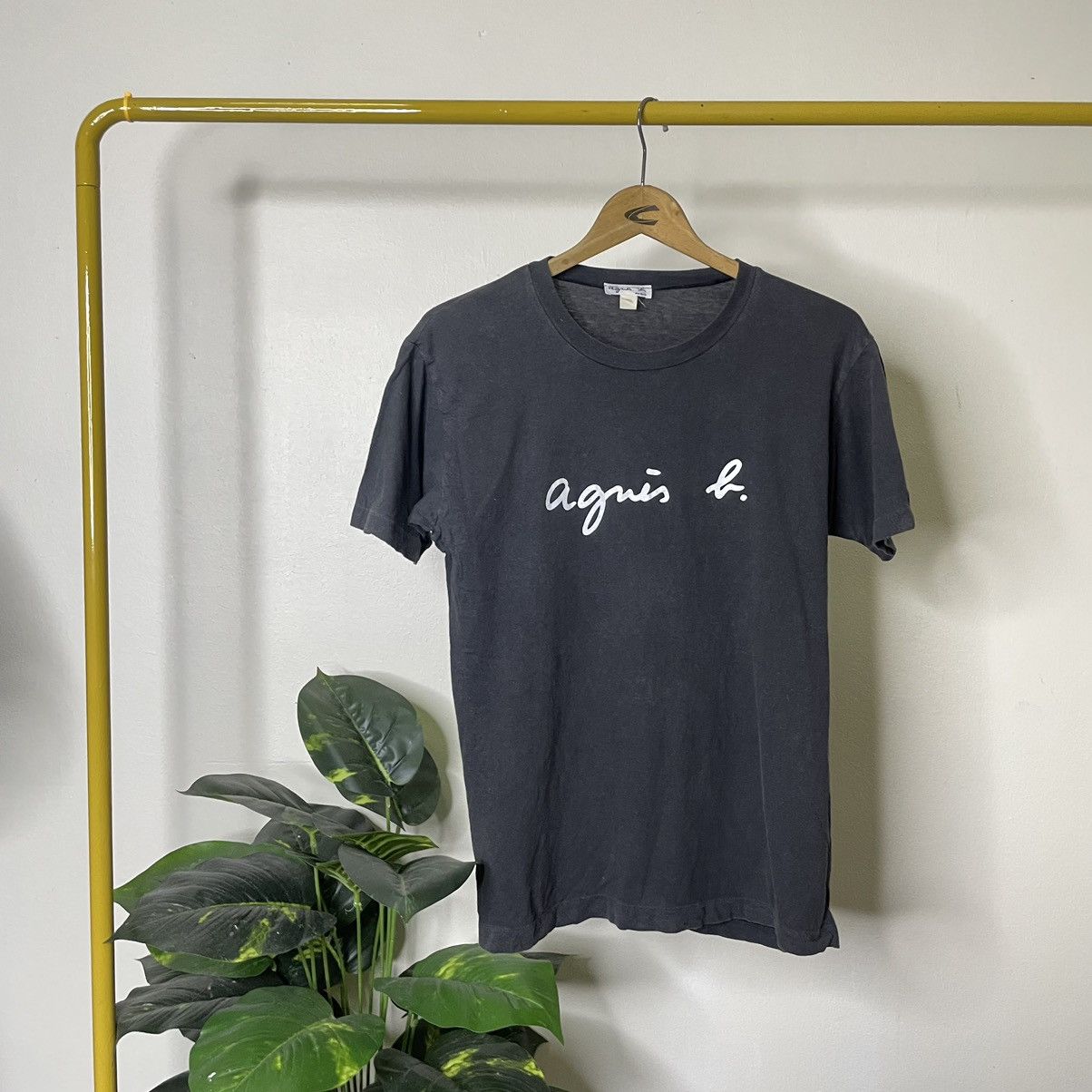 Vintage 1980s Agnes B Faded Black Script T Shirt
