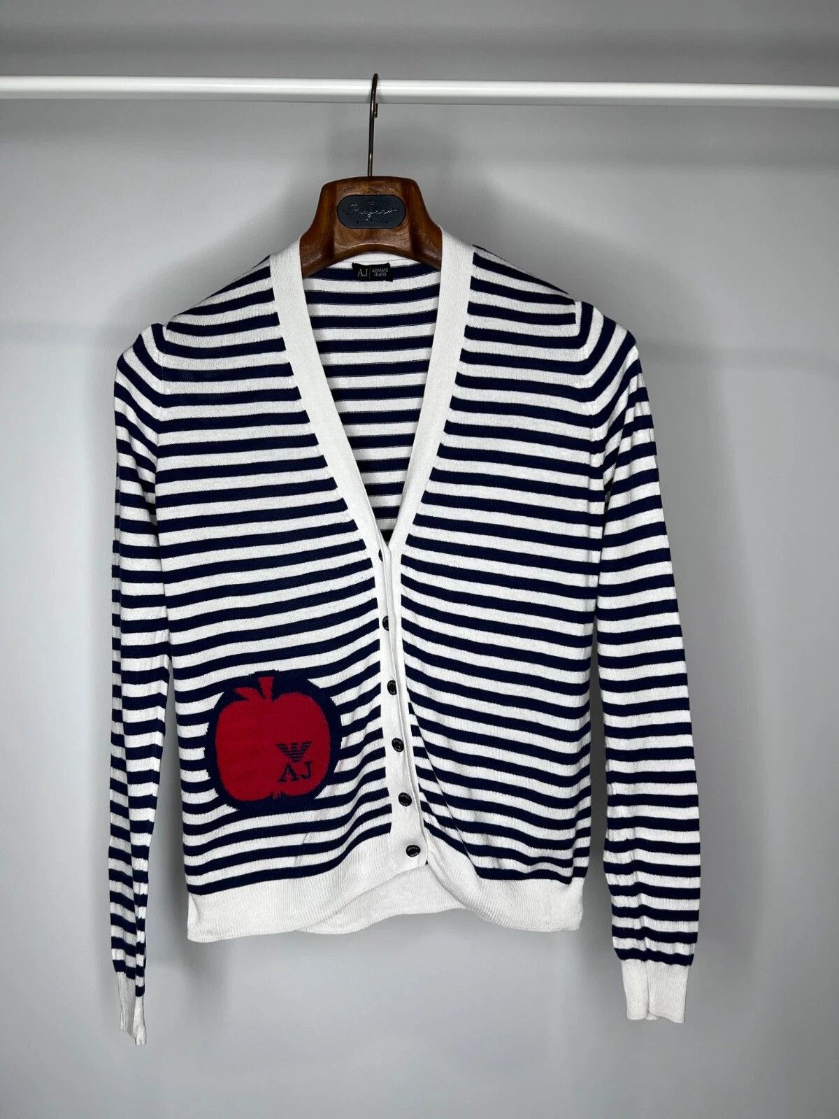 Armani Armani Jeans Womens Striped V-Neck Cotton Cardigan Size S-M Size S / US 4 / IT 40 - 1 Thumbnail