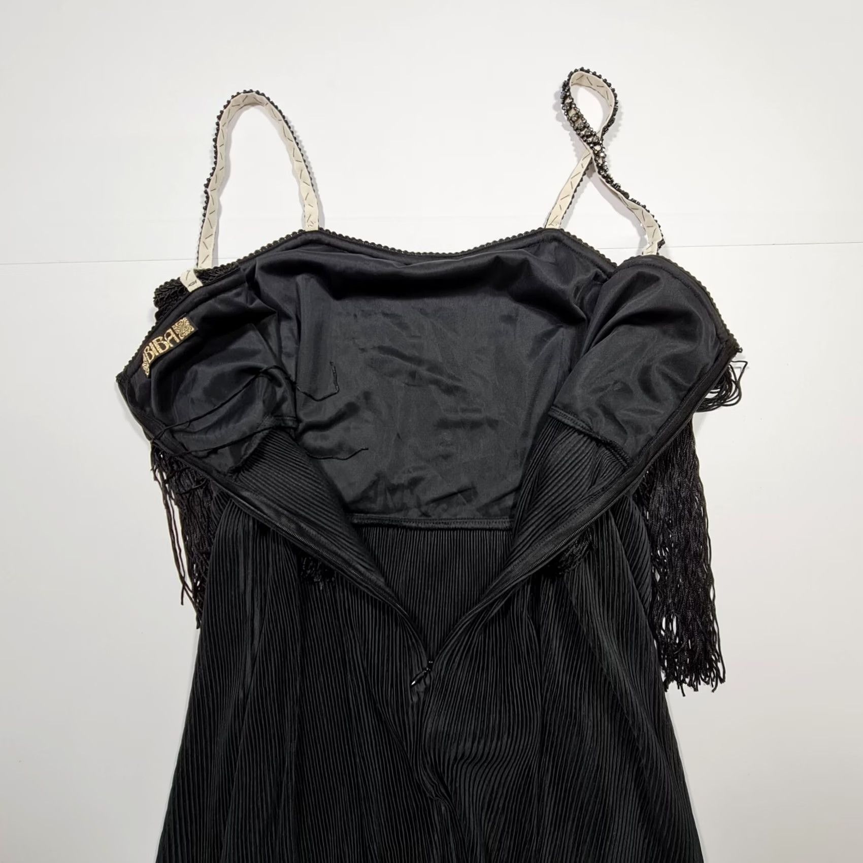 Vintage BIBA Dress Black 12 UK Sleeveless Fringe A-Line Knee Length Womens Dress Size XL / US 12-14 / IT 48-50 - 8 Thumbnail