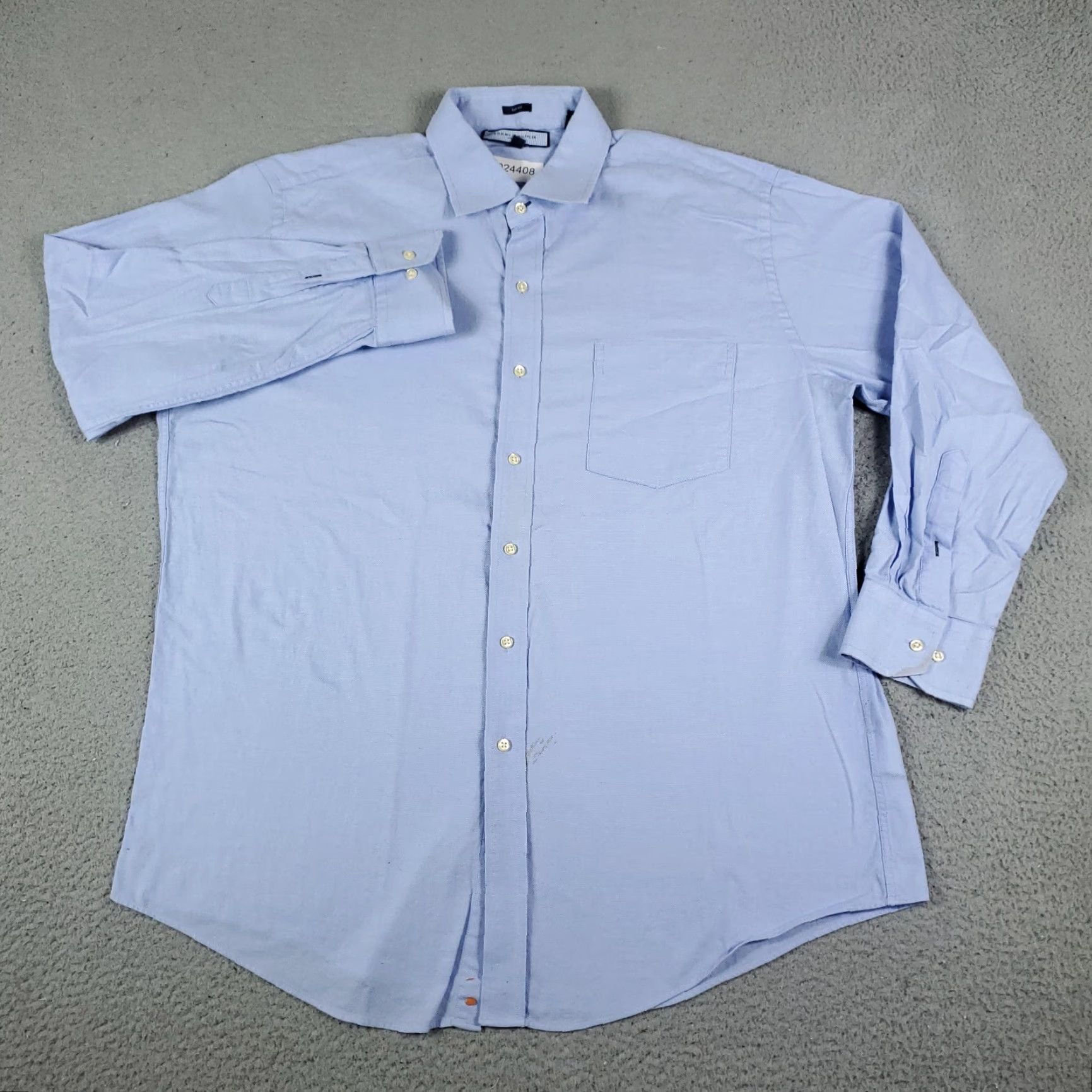 Tommy Hilfiger VINTAGE Tommy Hilfiger Shirt Mens XL Blue Button-Up Long Sleeve Casual, 17 Collar, Logo, Cotton - 90s/Preppy Style (Mens) Size US XL / EU 56 / 4 - 2 Thumbnail