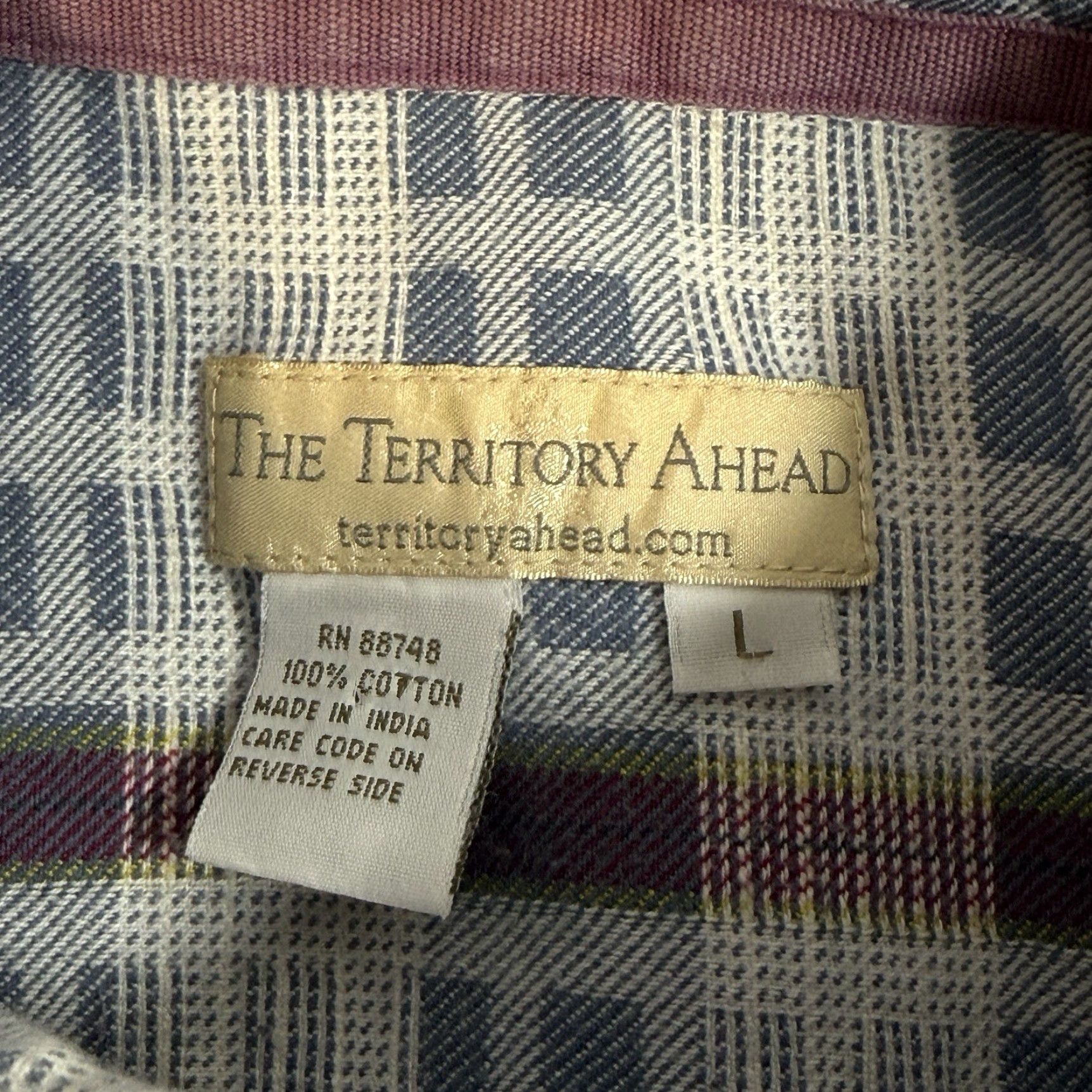 The Territory Ahead VINTAGE Territory Ahead Shirt Plaid Button-Up Men’s Large Short Sleeve Blue Cotton Size US L / EU 52-54 / 3 - 8 Thumbnail
