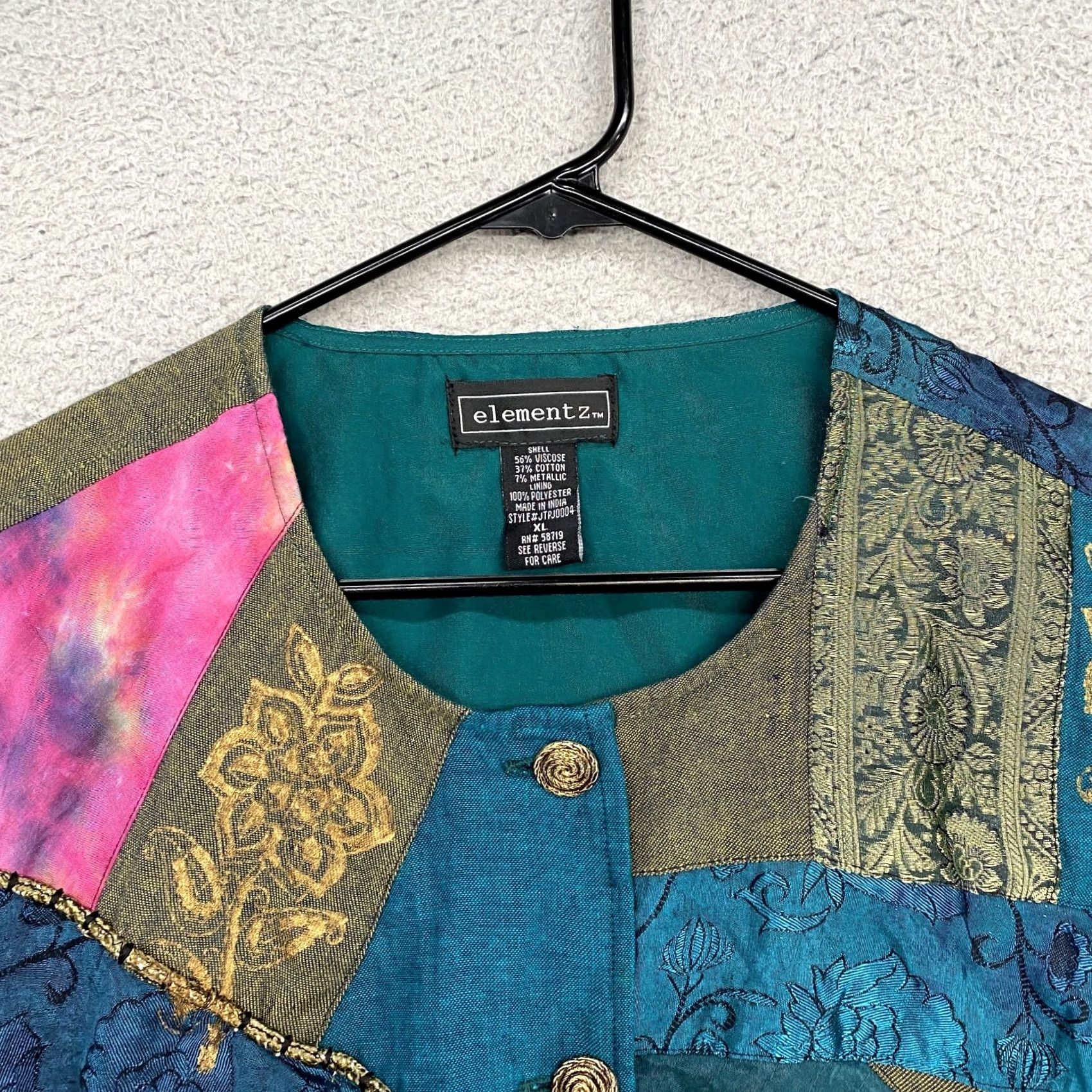 Element VINTAGE Elementz Jacket Womens XL Patchwork 70s Tapestry Art to Wear Floral Size XL / US 12-14 / IT 48-50 - 5 Thumbnail