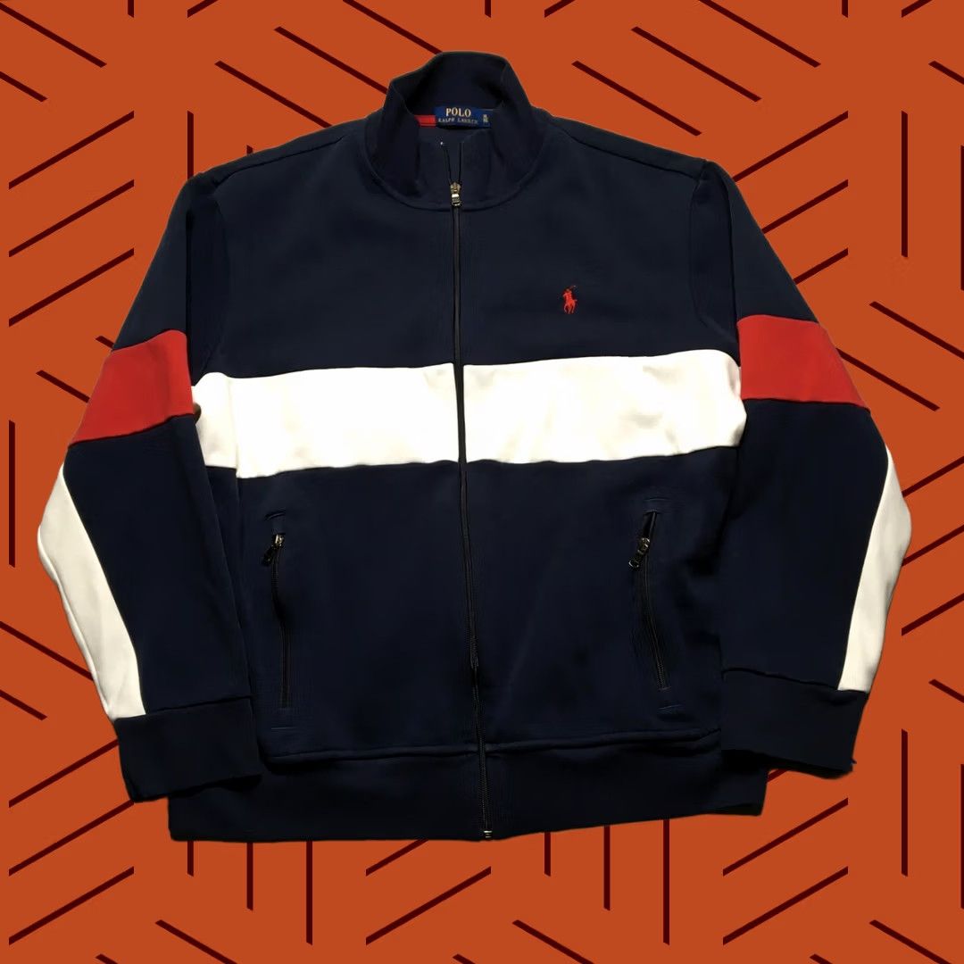 Polo Ralph Lauren Polo Ralph Lauren Track Jacket Mens XL Navy Blue Pony USA Stripe Red White Jacket Size US XL / EU 56 / 4 - 1 Thumbnail