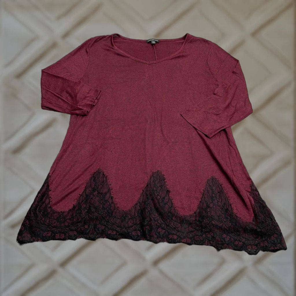 Vintage Lane Bryant Sweater Womens 18/20 Red Lace V-Neck Midweight Knit Pullover Size XXL / US 16-18 / IT 52-54 - 1 Thumbnail