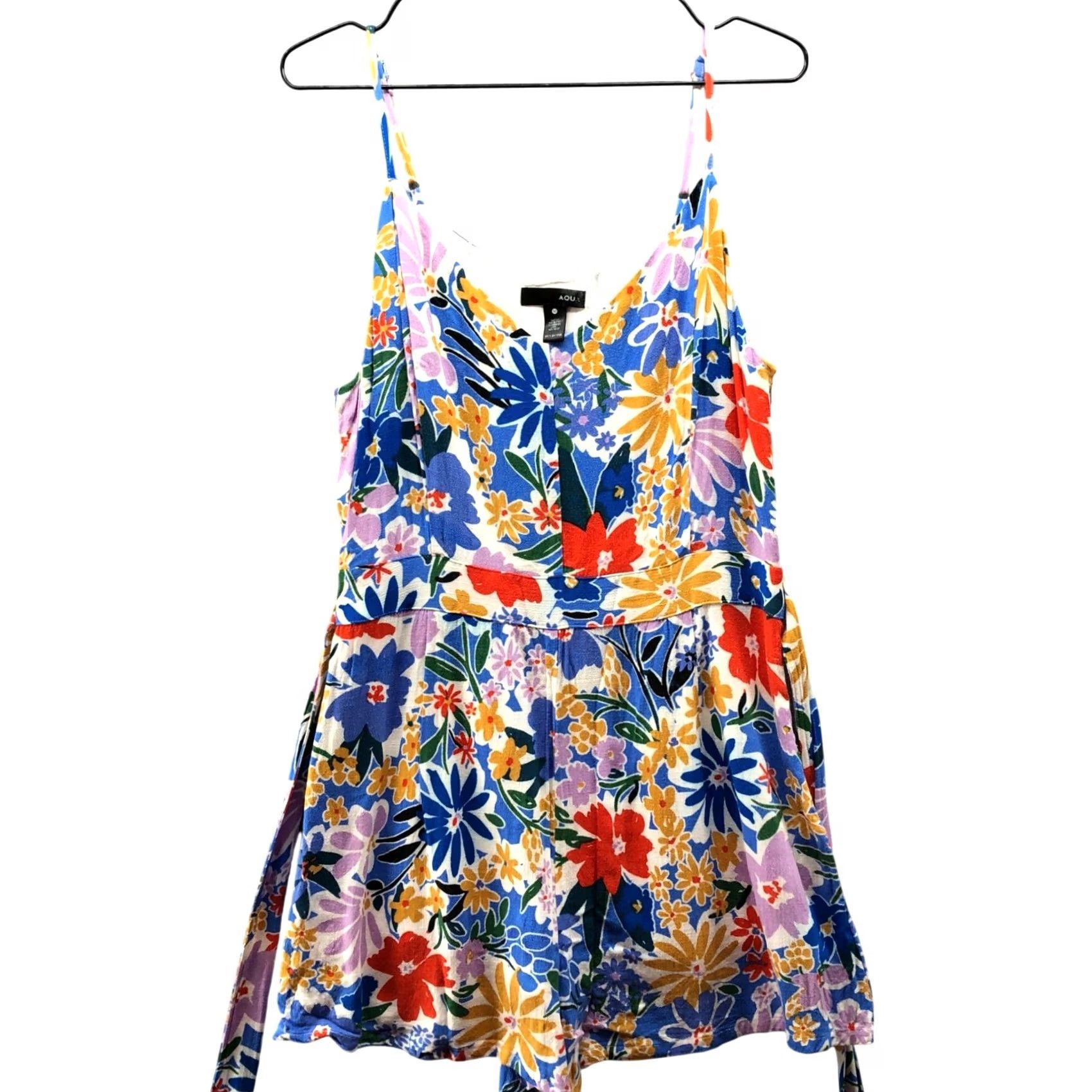 AQUA AQUA Floral Romper Womens M Blue Multicolor Flower Print Sleeveless V-Neck Zip Size 32" / US 10 / IT 46 - 2 Thumbnail