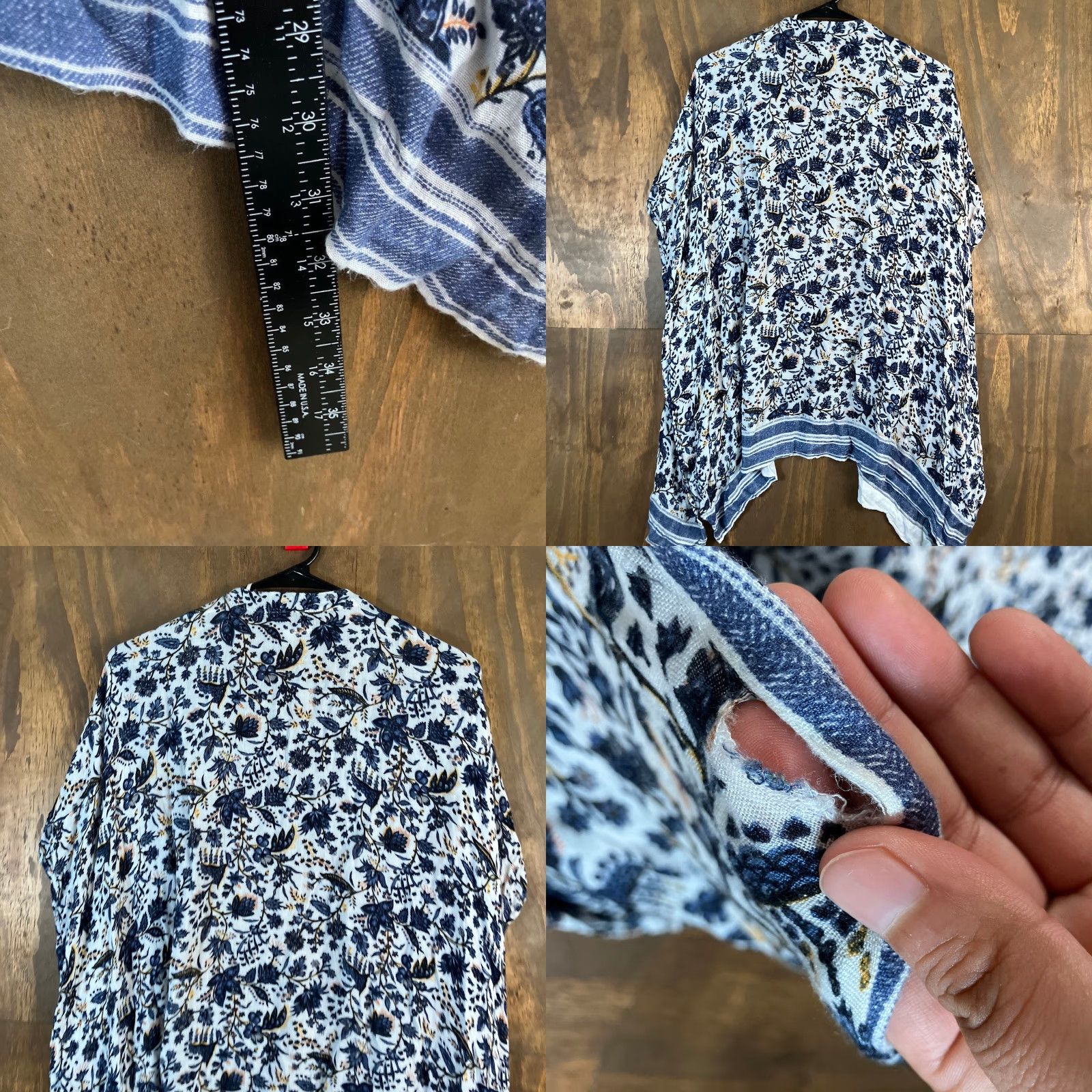 Loft LOFT Womens Kimono White Blue Multicolor Floral Open Front XSmall/Small Casual Boho Sleeves Short Chiffon Lightweight Open Front Size XS / US 0-2 / IT 36-38 - 8 Thumbnail