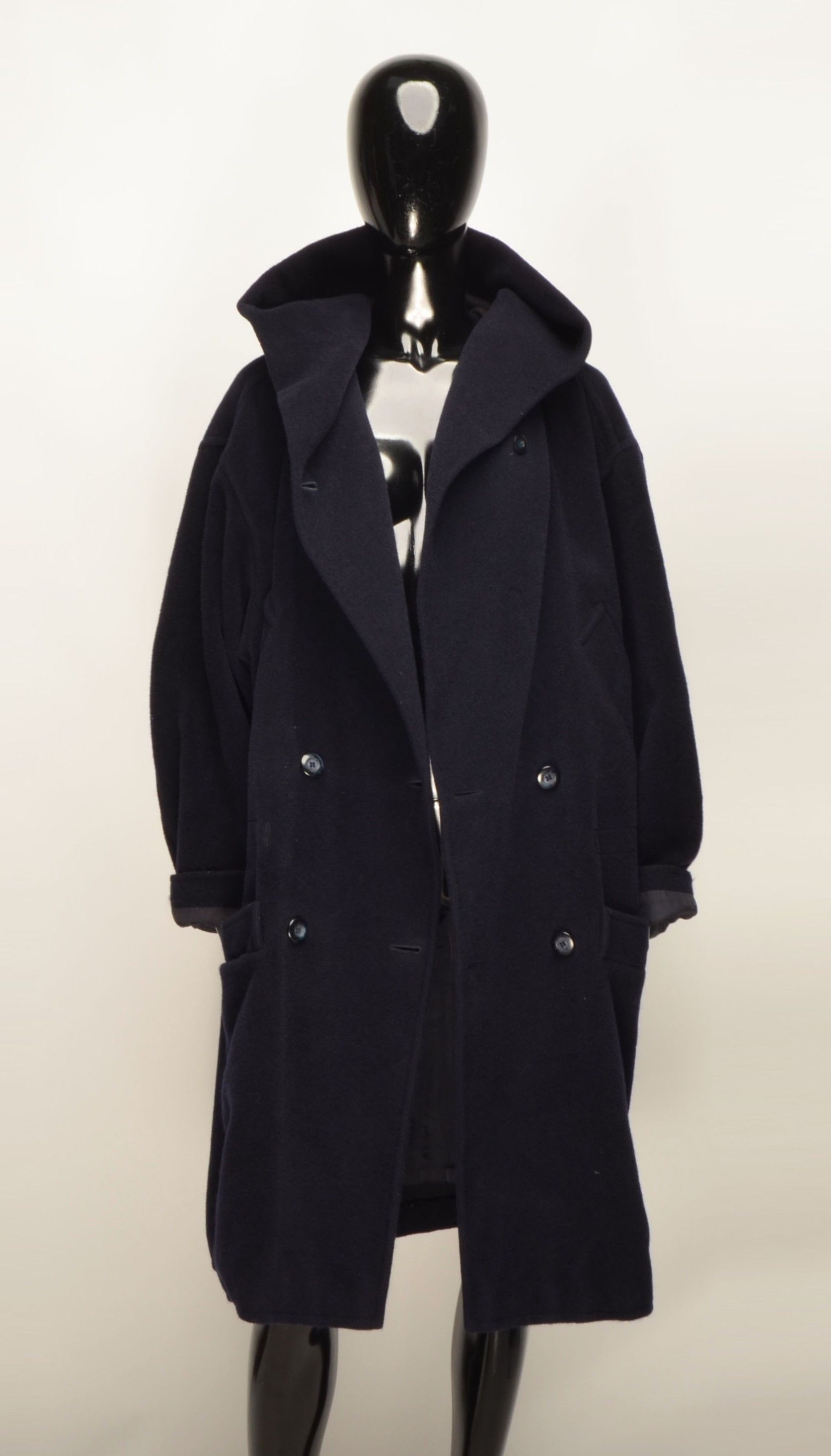 Max Mara Vintage Max Mara 80's Navy Oversized Wool Hooded Coat Size L / US 10 / IT 46 - 1 Thumbnail