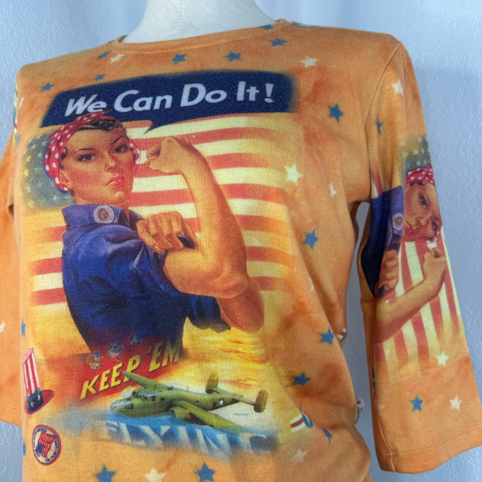 Vintage Y2k Rosie The Riveter Orange 3/4 Sleeves Shirt Top Small Size S / US 4 / IT 40 - 1 Thumbnail