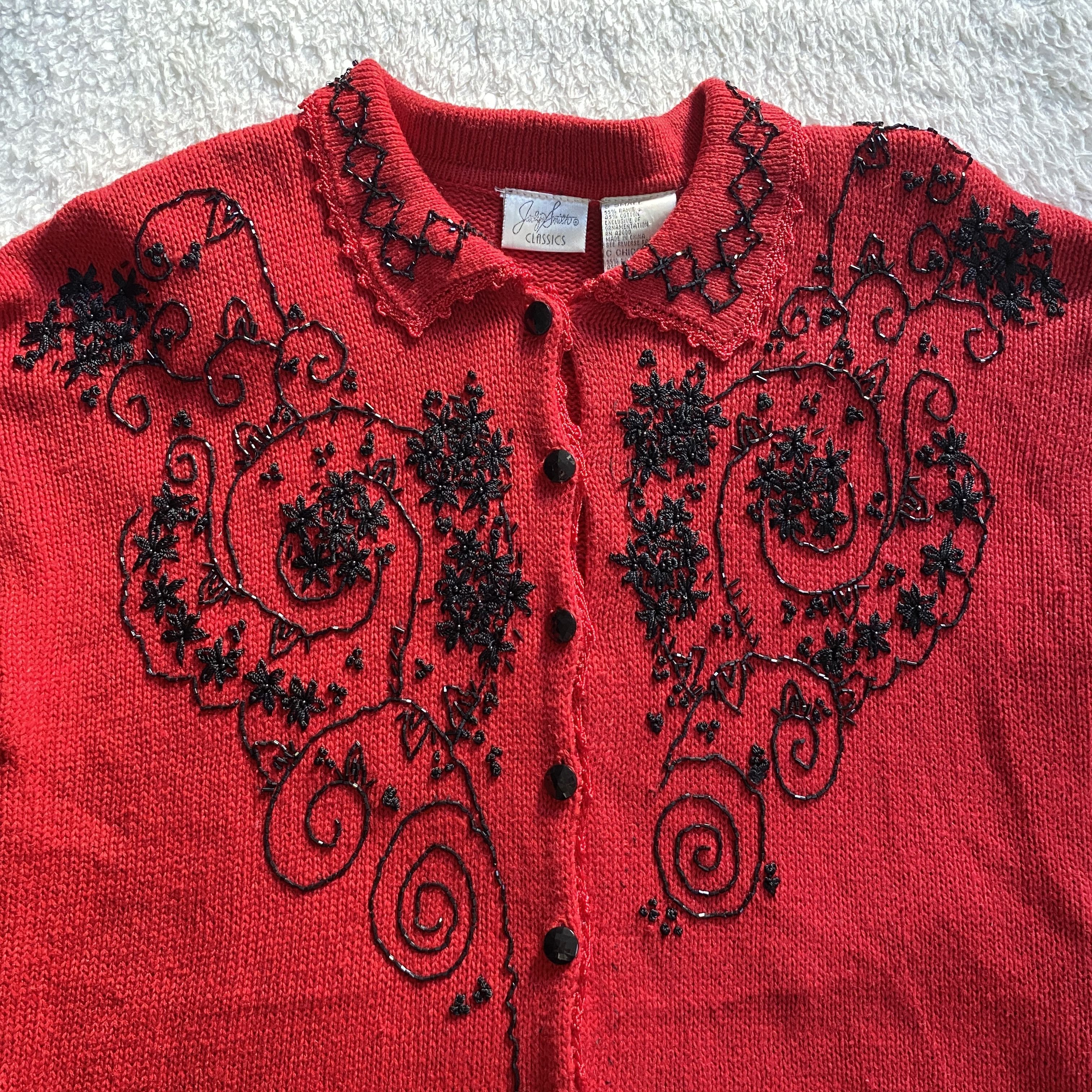 Other Vintage Jaclyn Smith Red Beaded Sweater Size S / US 4 / IT 40 - 10 Thumbnail
